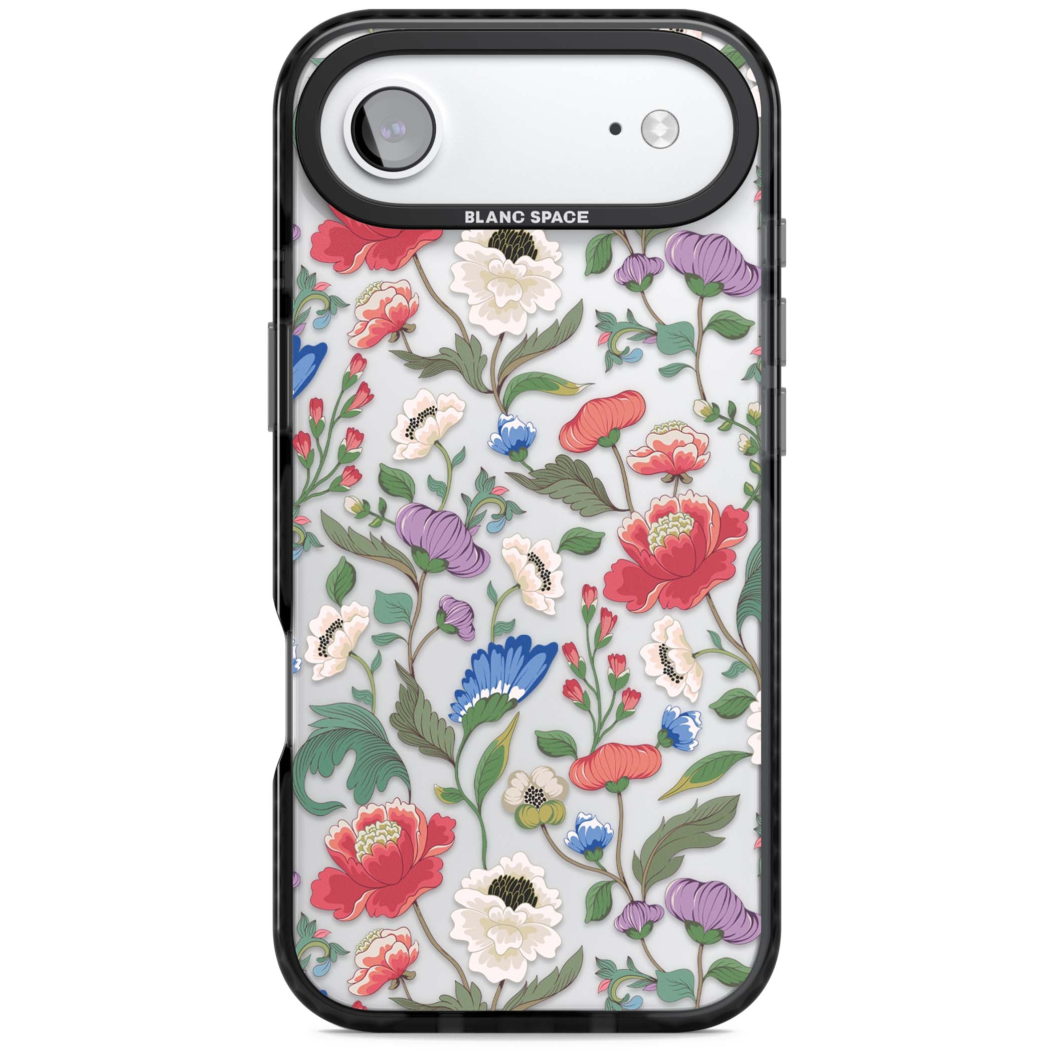 Chinoiserie Bloom vintage floral iPhone case featuring hand-painted peonies, poppies and trailing wildflowers on clear... | Clear Impact case for iPhone Air