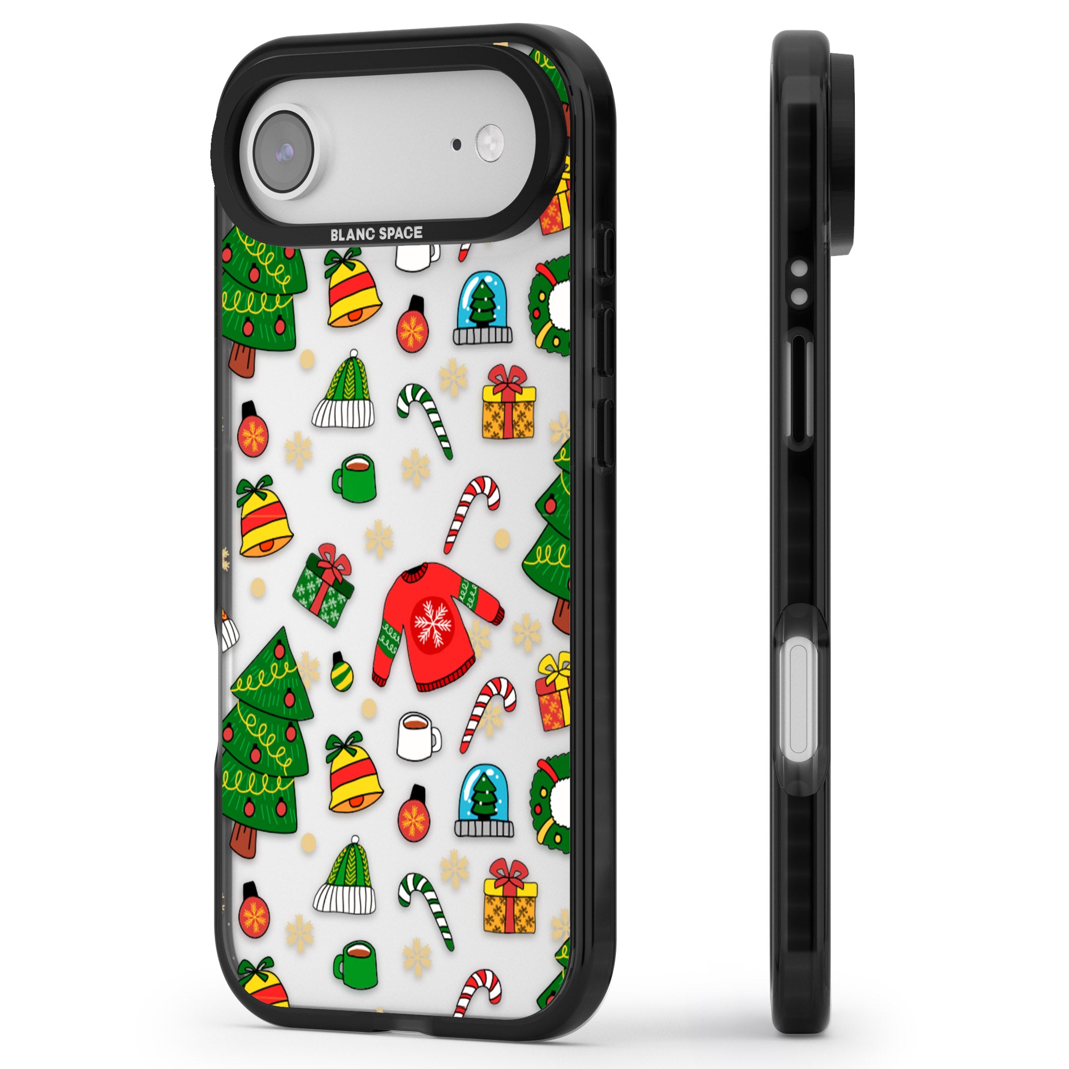 Christmas Mixture Pattern iPhone 17 Air Impact Black Phone Case Side Profile