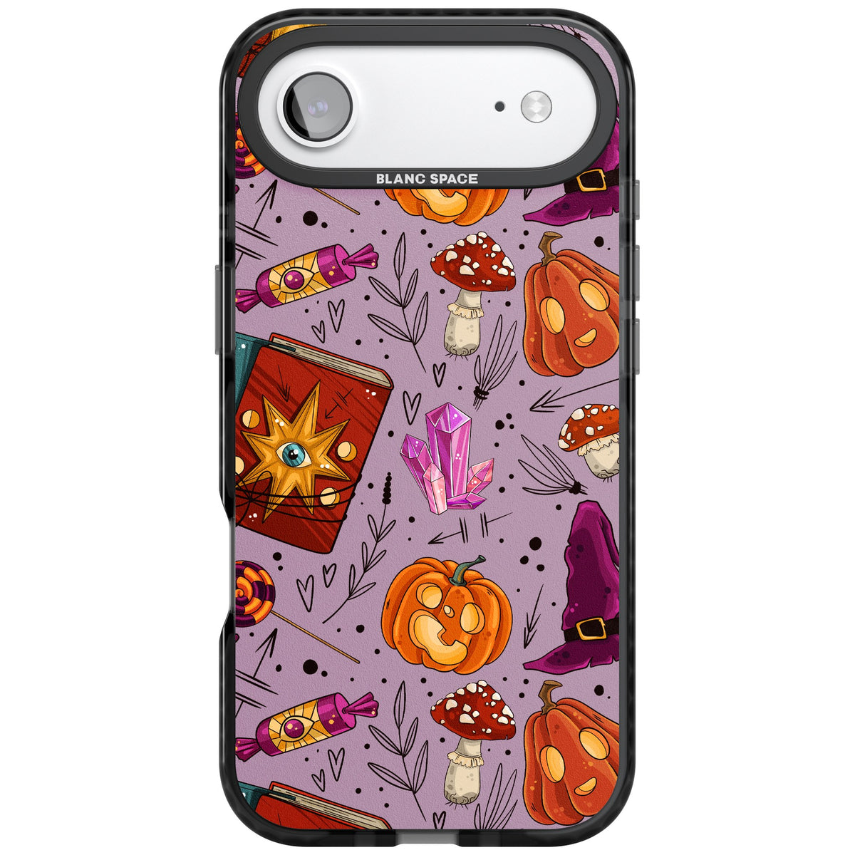Witchy Cartoon Halloween Pattern iPhone Air Impact Black Phone Case front