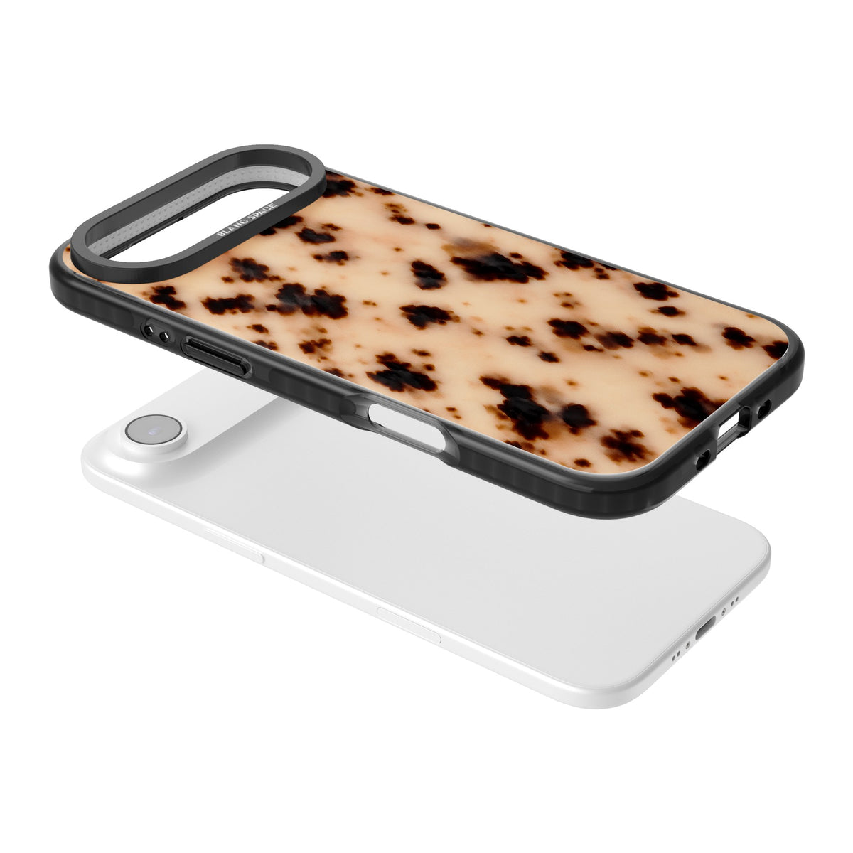 Coffee & Milk tortoiseshell iPhone case featuring blonde acetate tones, espresso brown spots and a soft cream base iPhone Air / iPhone 17 Air Impact Black Phone Case angled