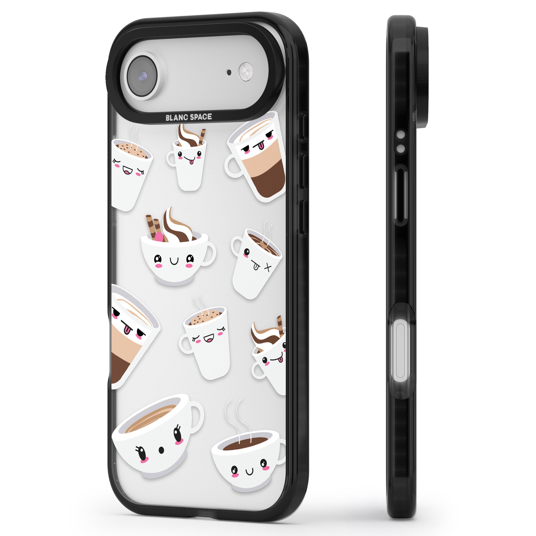 Coffee Faces iPhone 17 Air Impact Black Phone Case Side Profile