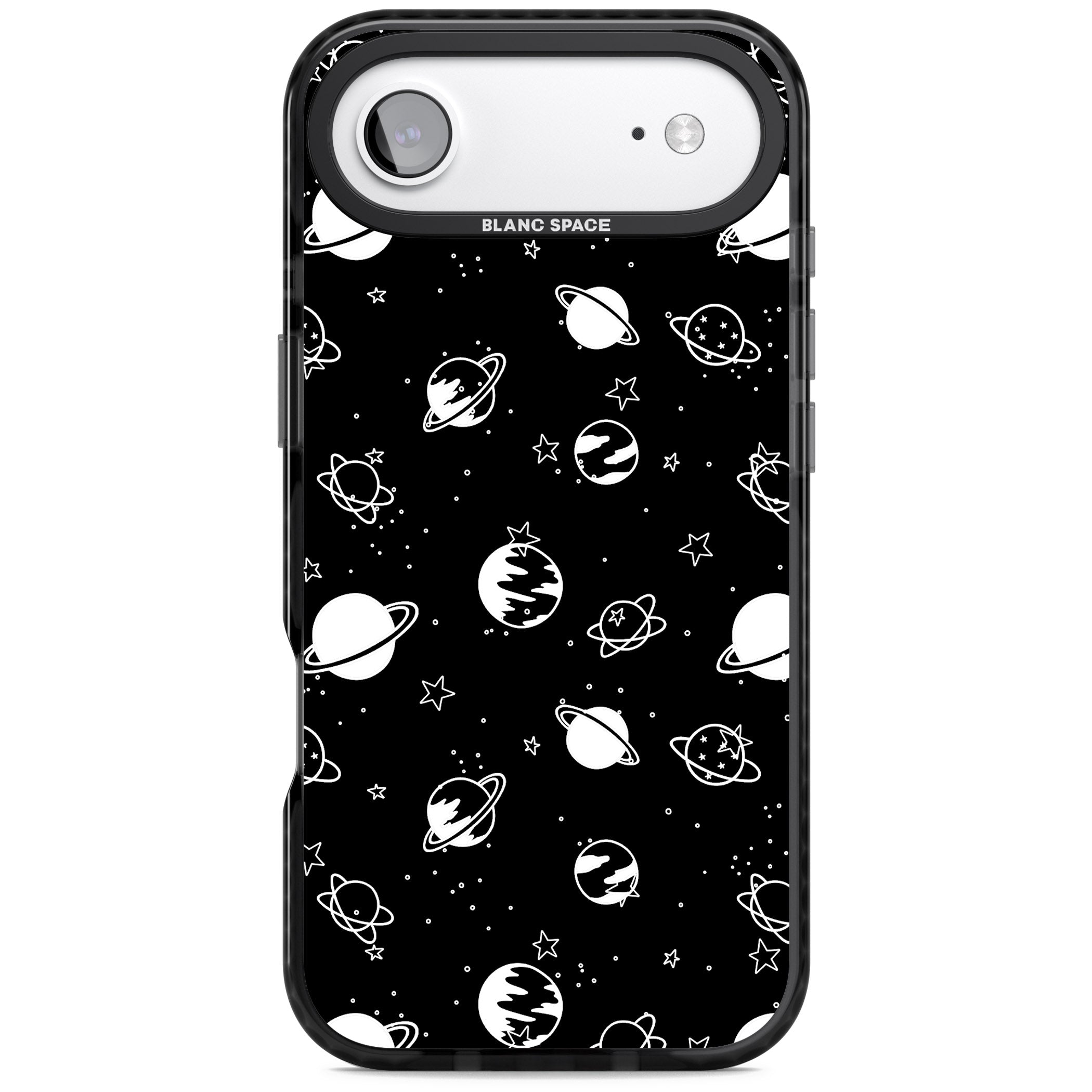 White Planets On Black iPhone 17 Air Impact Black Phone Case