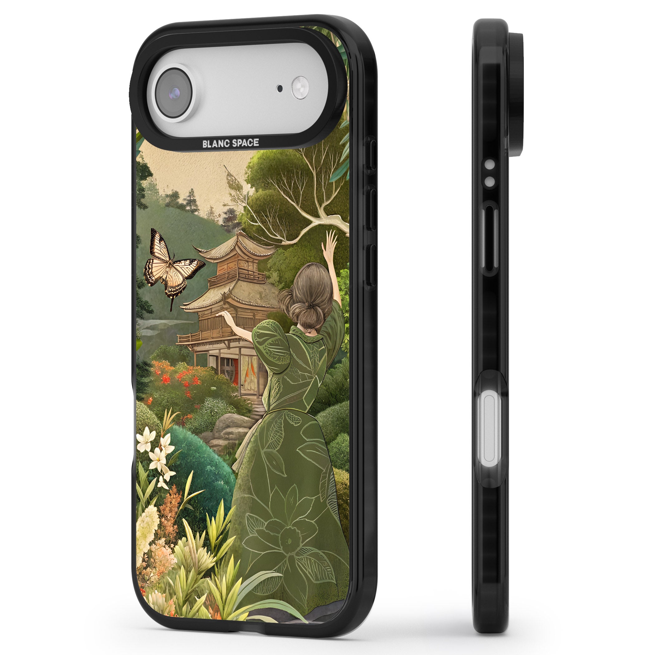 Japanese Nature iPhone 17 Air Impact Black Phone Case Side Profile
