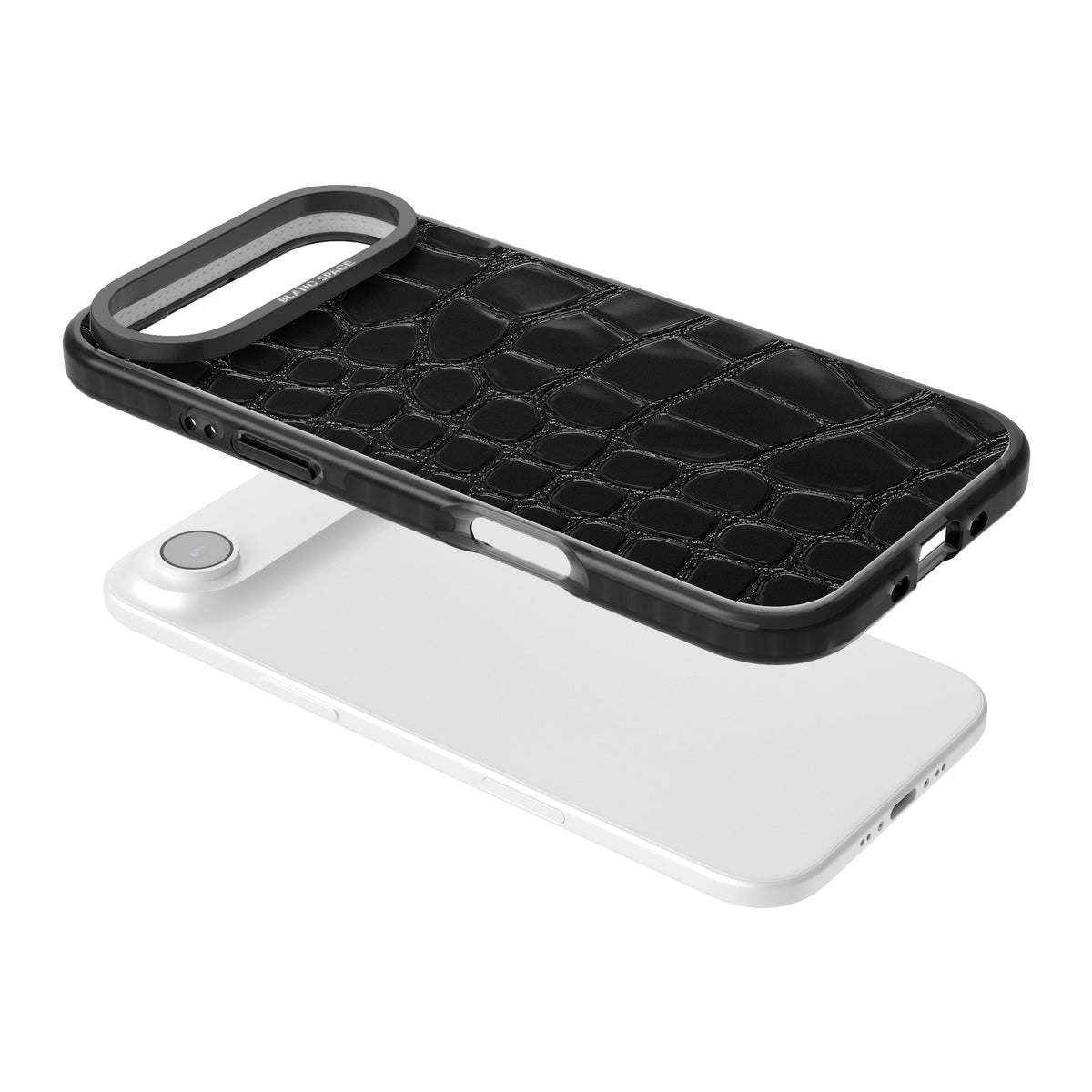 Noir Black Crocodile old money iPhone case featuring glossy black crocodile leather texture and embossed croc scales iPhone Air / iPhone 17 Air Impact Black Phone Case angled