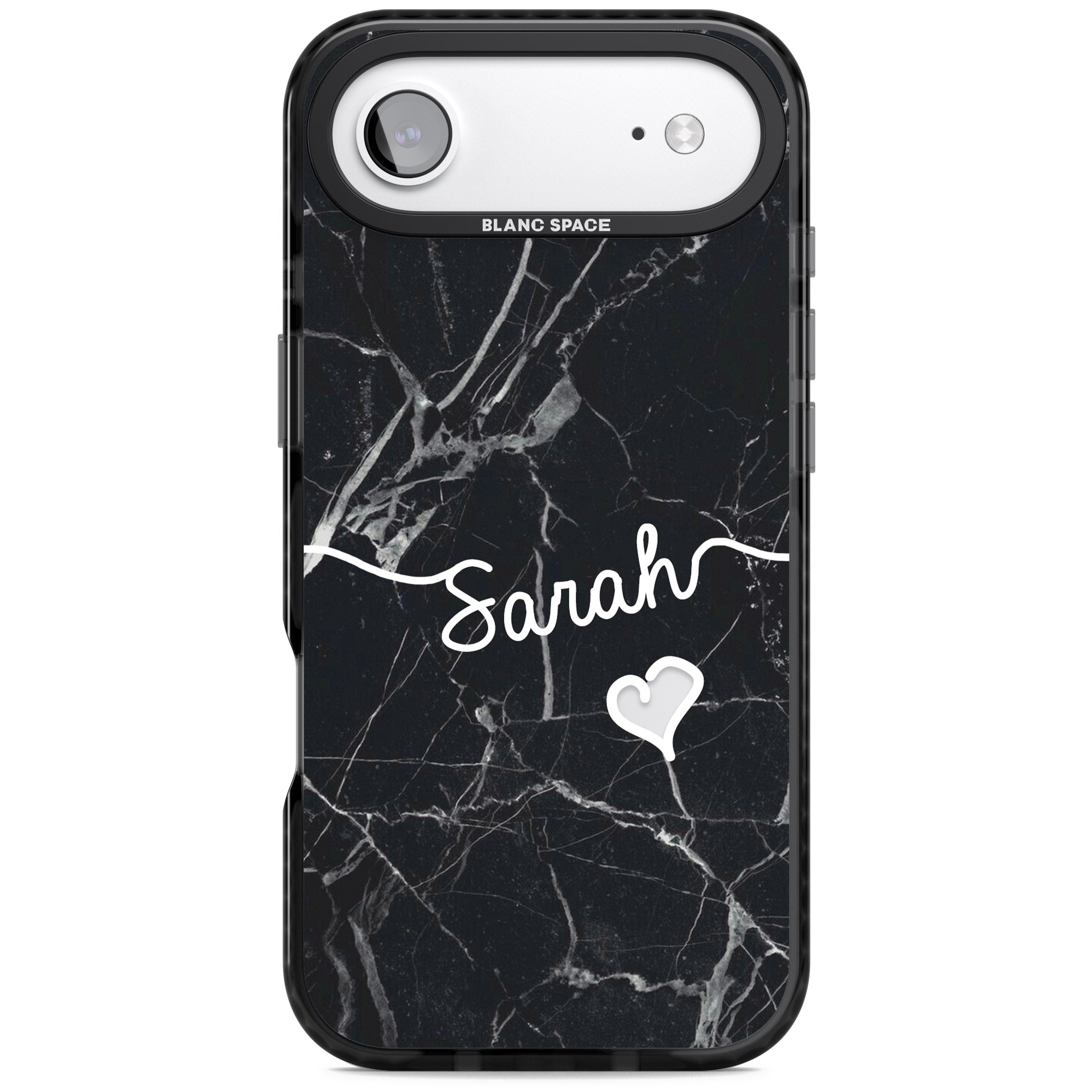 Personalised Black Marble Heart iPhone 17 Air Impact Black Phone Case