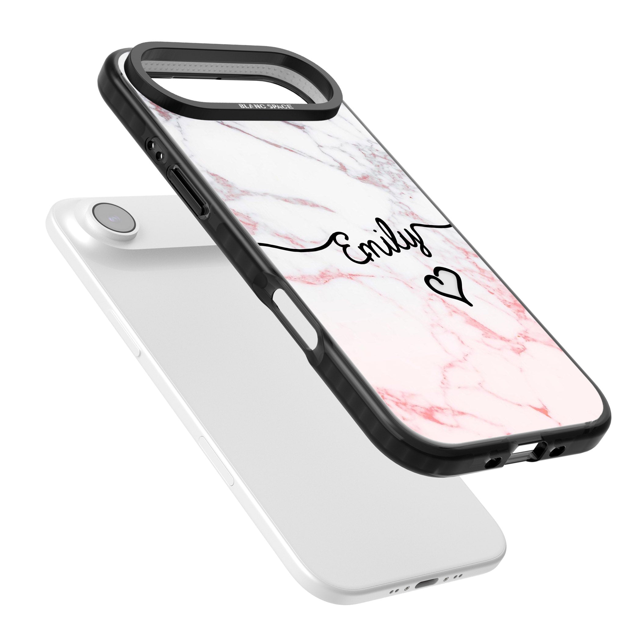 Personalised Pink Fade Marble Heart iPhone 17 Air Impact Black Phone Case Colours