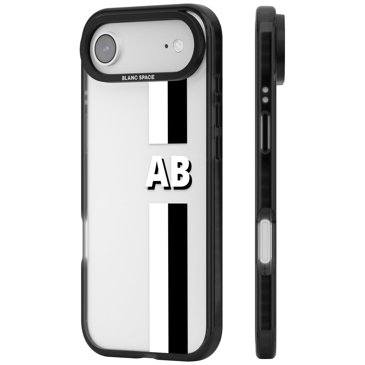 Personalised Bold Two Stripe Name iPhone Air Impact Black Phone Case side