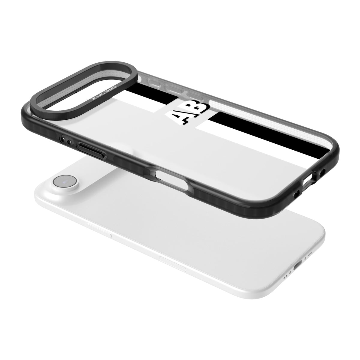 Personalised Bold Two Stripe Name iPhone Air Impact Black Phone Case angled