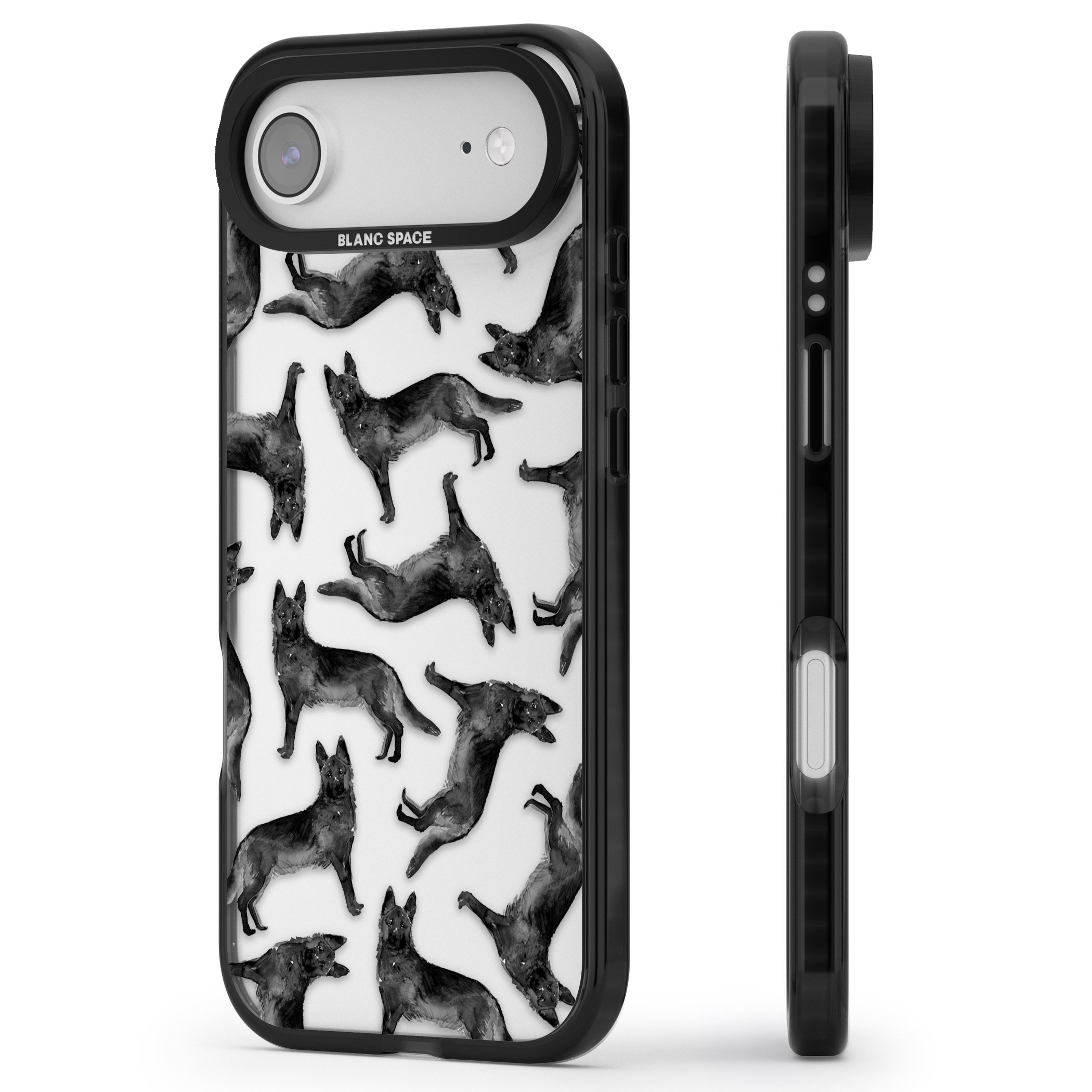 German Shepherd Pattern Black iPhone 17 Air Impact Black Phone Case Side Profile