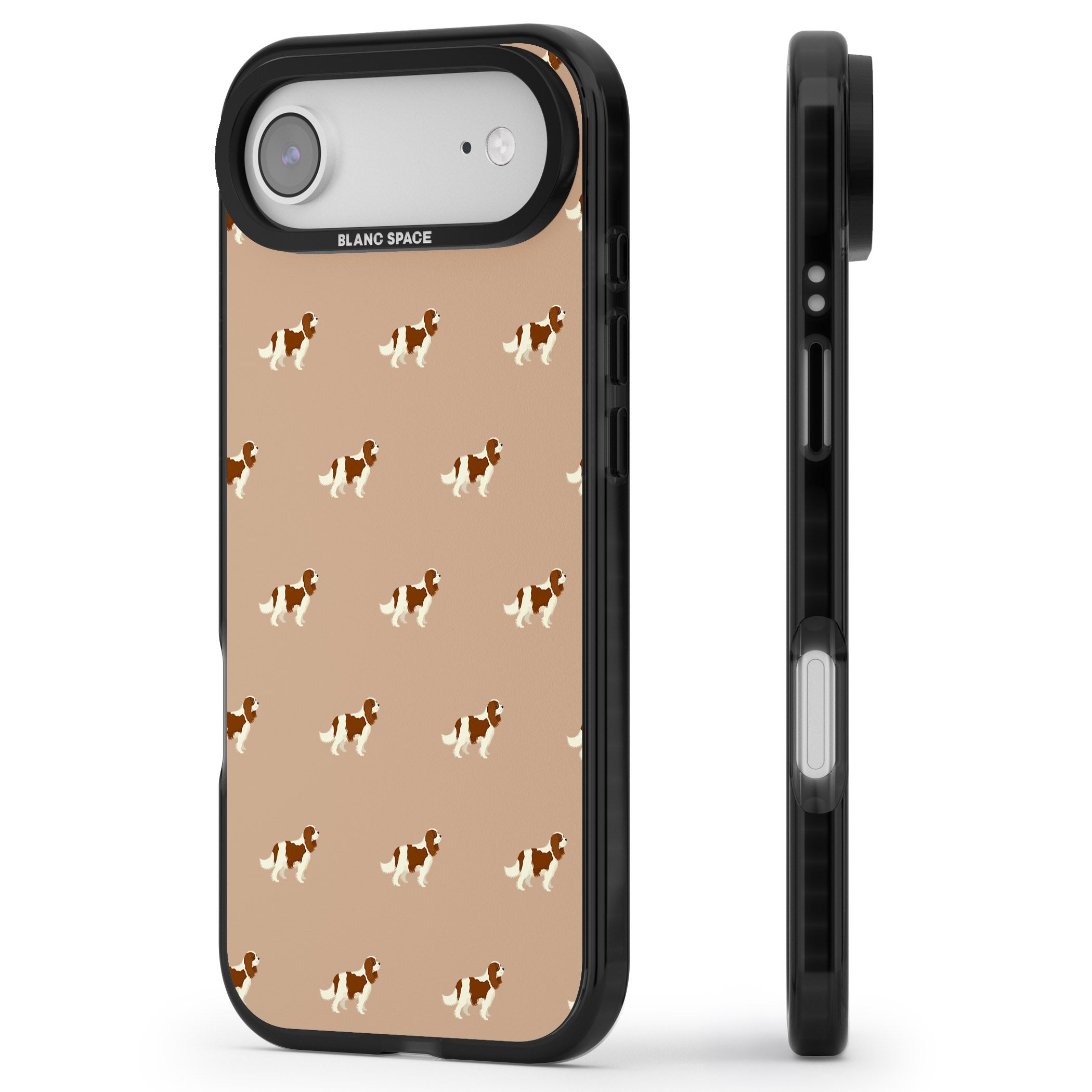 Cavalier Spaniel Pattern iPhone 17 Air Impact Black Phone Case Side Profile