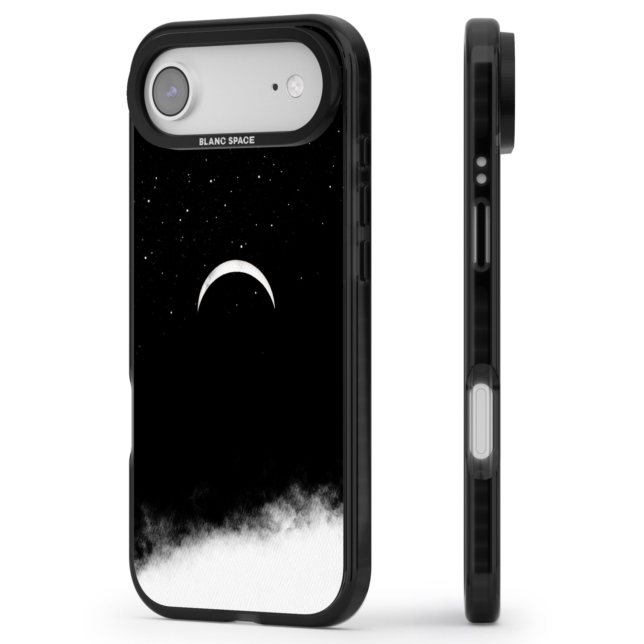 Crescent Moon Night Sky iPhone 17 Air Impact Black Phone Case Side Profile