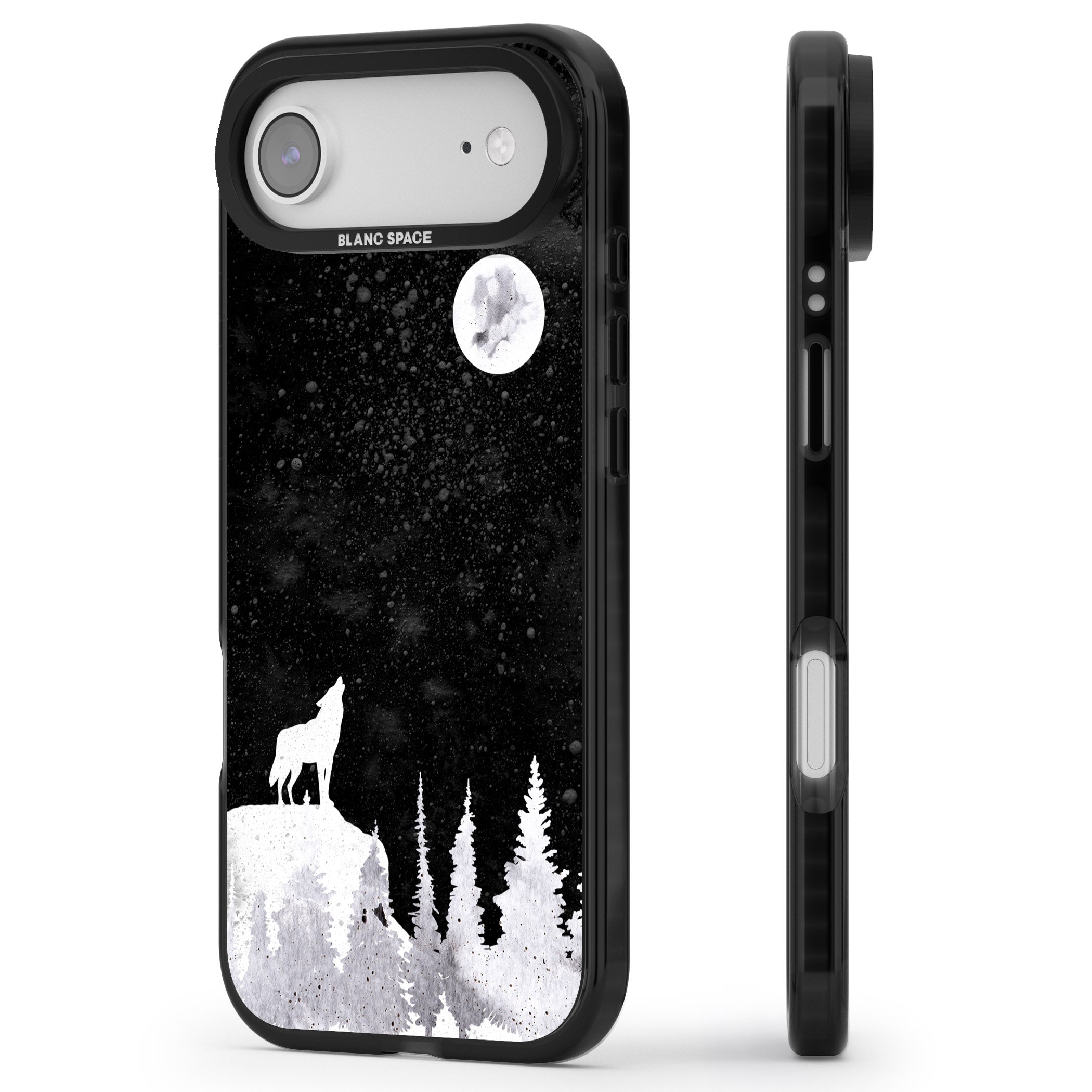 Moon Phases: Wolf & Full Moon iPhone 17 Air Impact Black Phone Case Side Profile