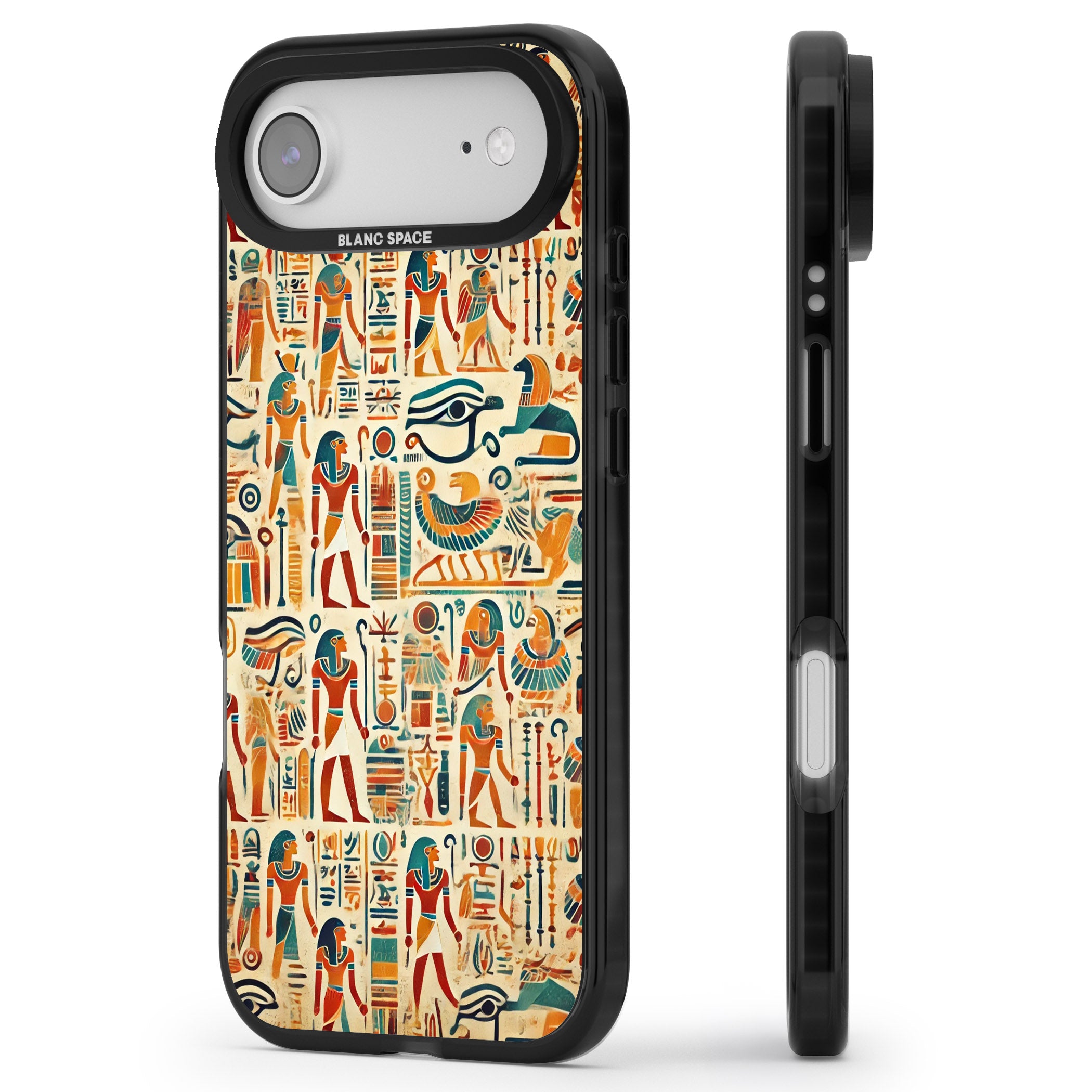 Egyptian Heiroglyphics iPhone 17 Air Impact Black Phone Case Side Profile