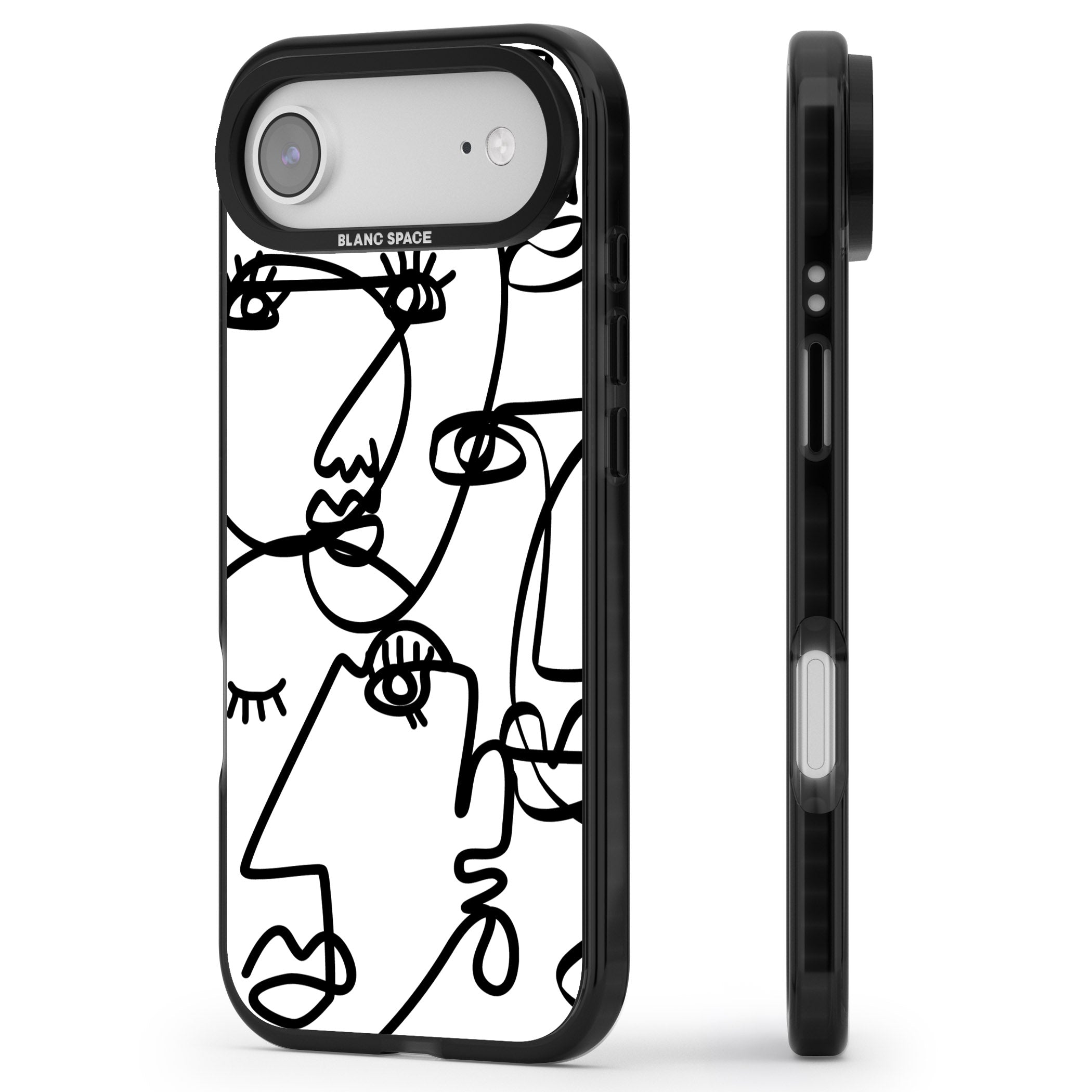 Abstract Line Art Black White iPhone 17 Air Impact Black Phone Case Side Profile