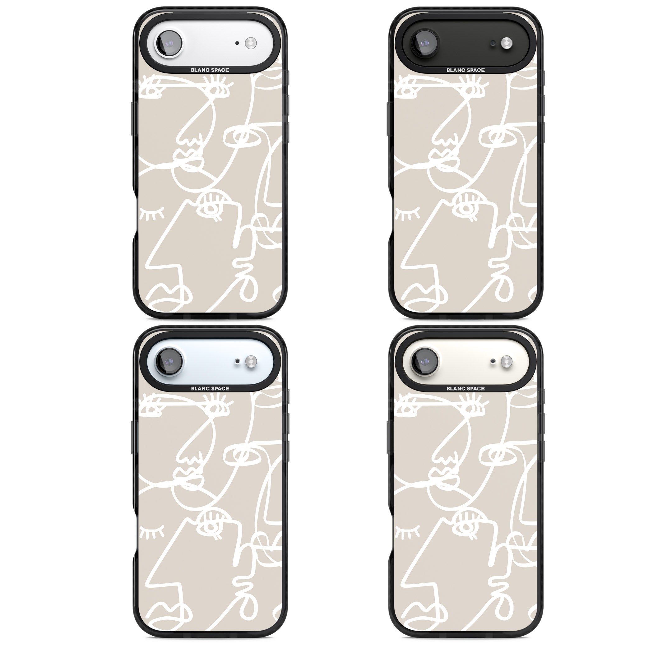 Abstract Line Art White Beige iPhone 17 Air Impact Black Phone Case APT Impact Protection