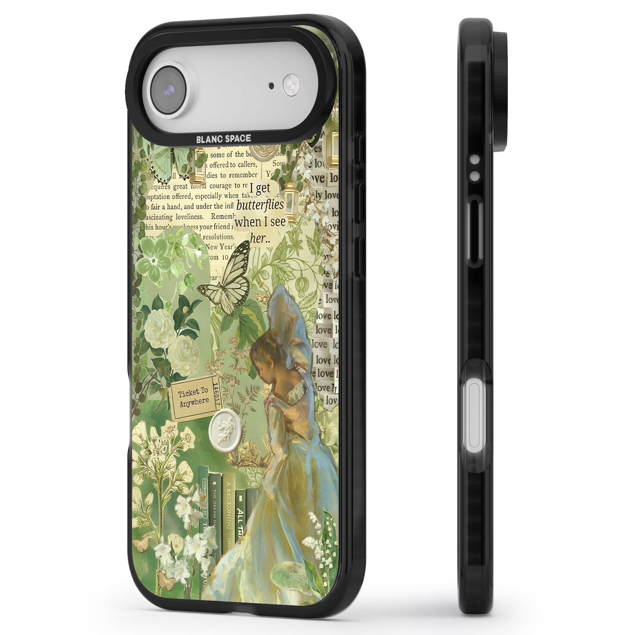 Vintage Green Fairy iPhone 17 Air Impact Black Phone Case Side Profile