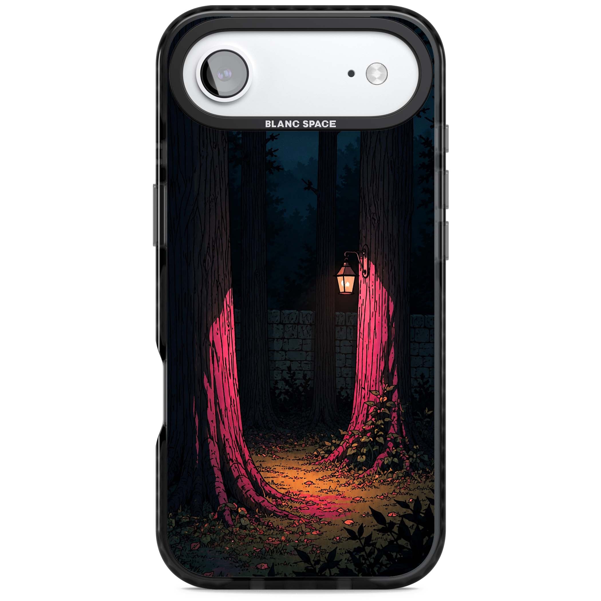 Forest Lantern dark academia iPhone case featuring a moonlit forest, glowing lantern, and stone wall pathway | Clear Impact case for iPhone Air