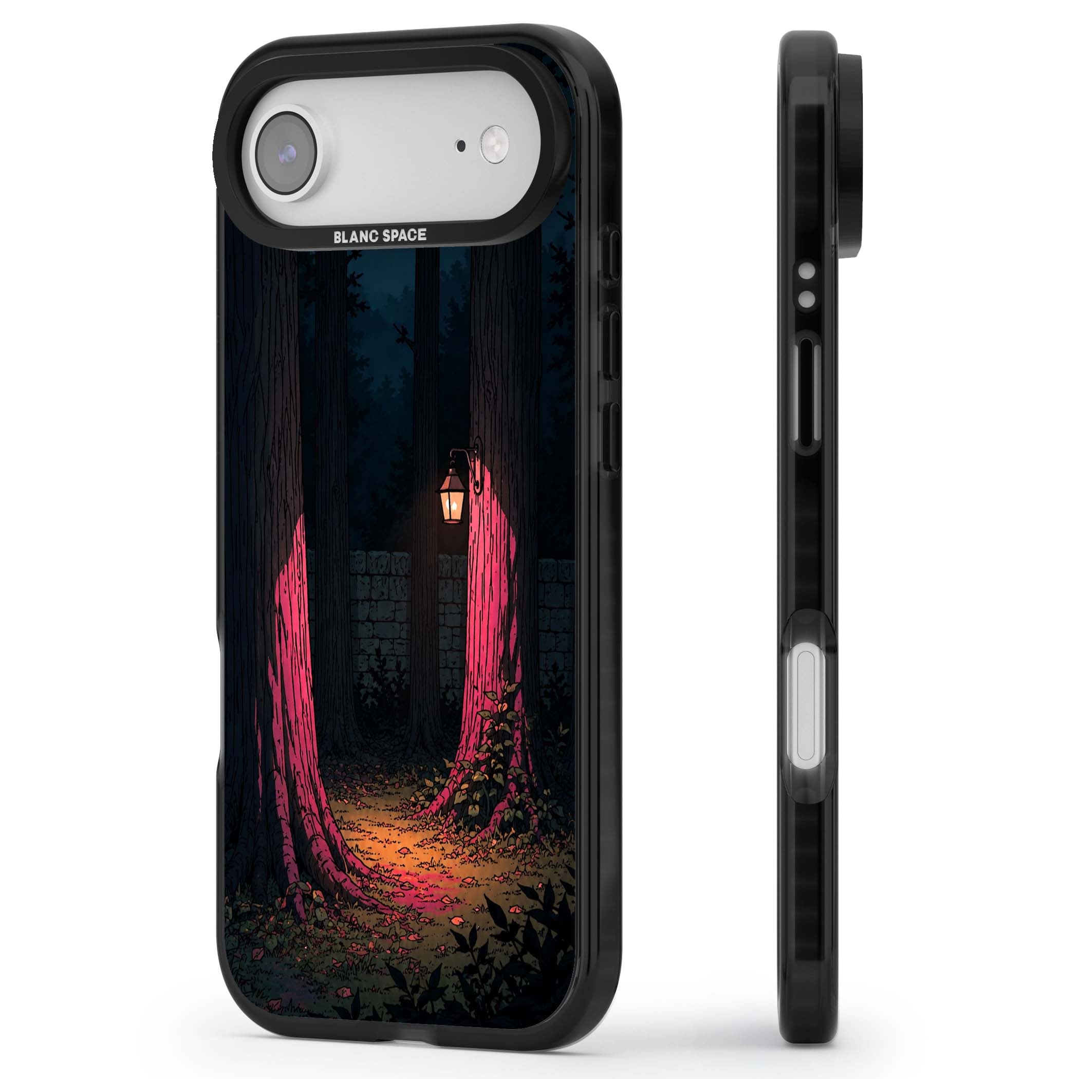 Forest Lantern dark academia iPhone case featuring a moonlit forest, glowing lantern, and stone wall pathway | Clear Impact case for iPhone Air