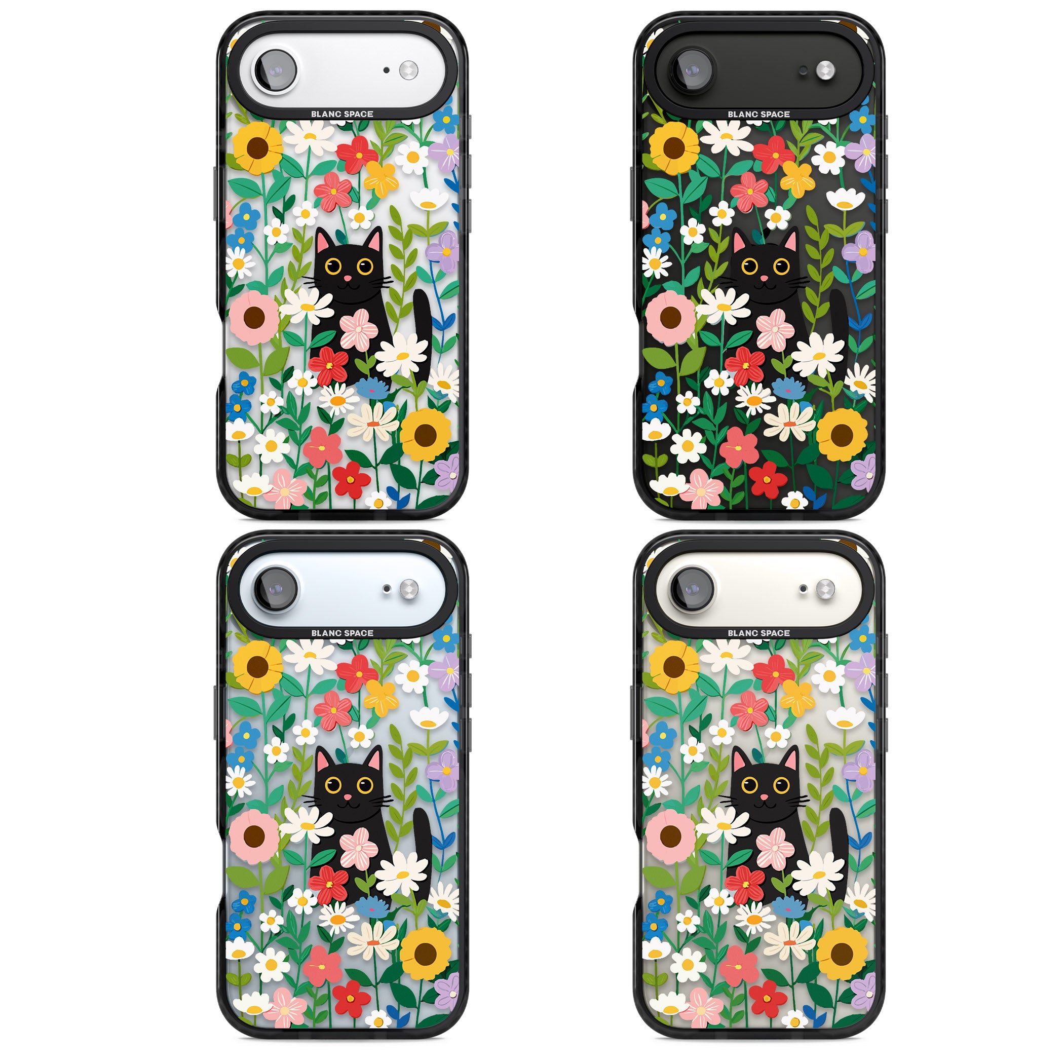 Whiskers & Wildflowers Cat iPhone 17 Air Impact Black Phone Case APT Impact Protection