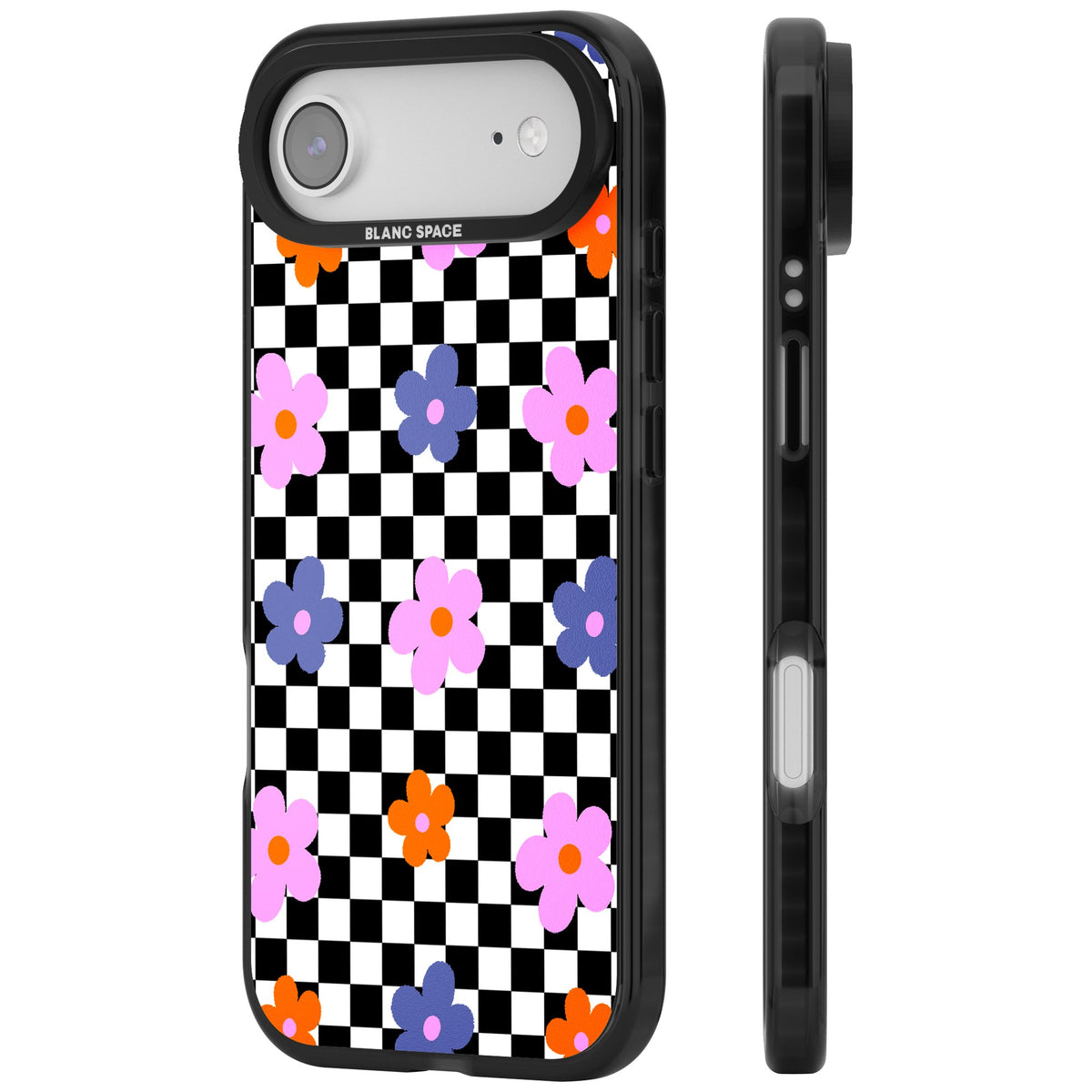 Checkered Blossom iPhone Air Impact Black Phone Case side