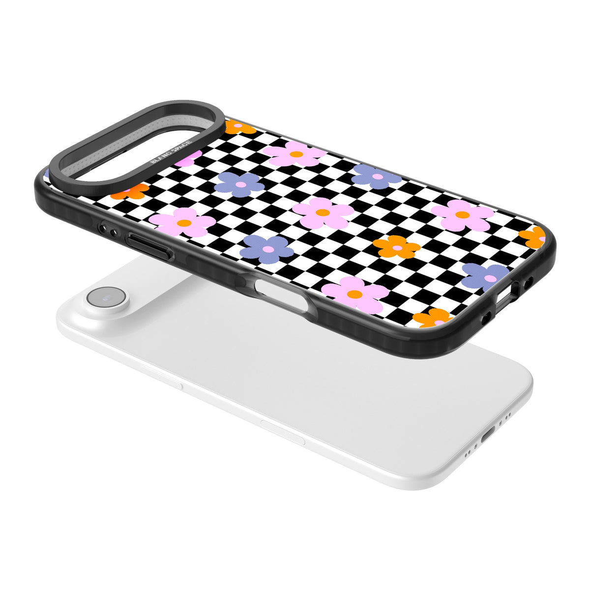 Checkered Blossom iPhone Air Impact Black Phone Case angled
