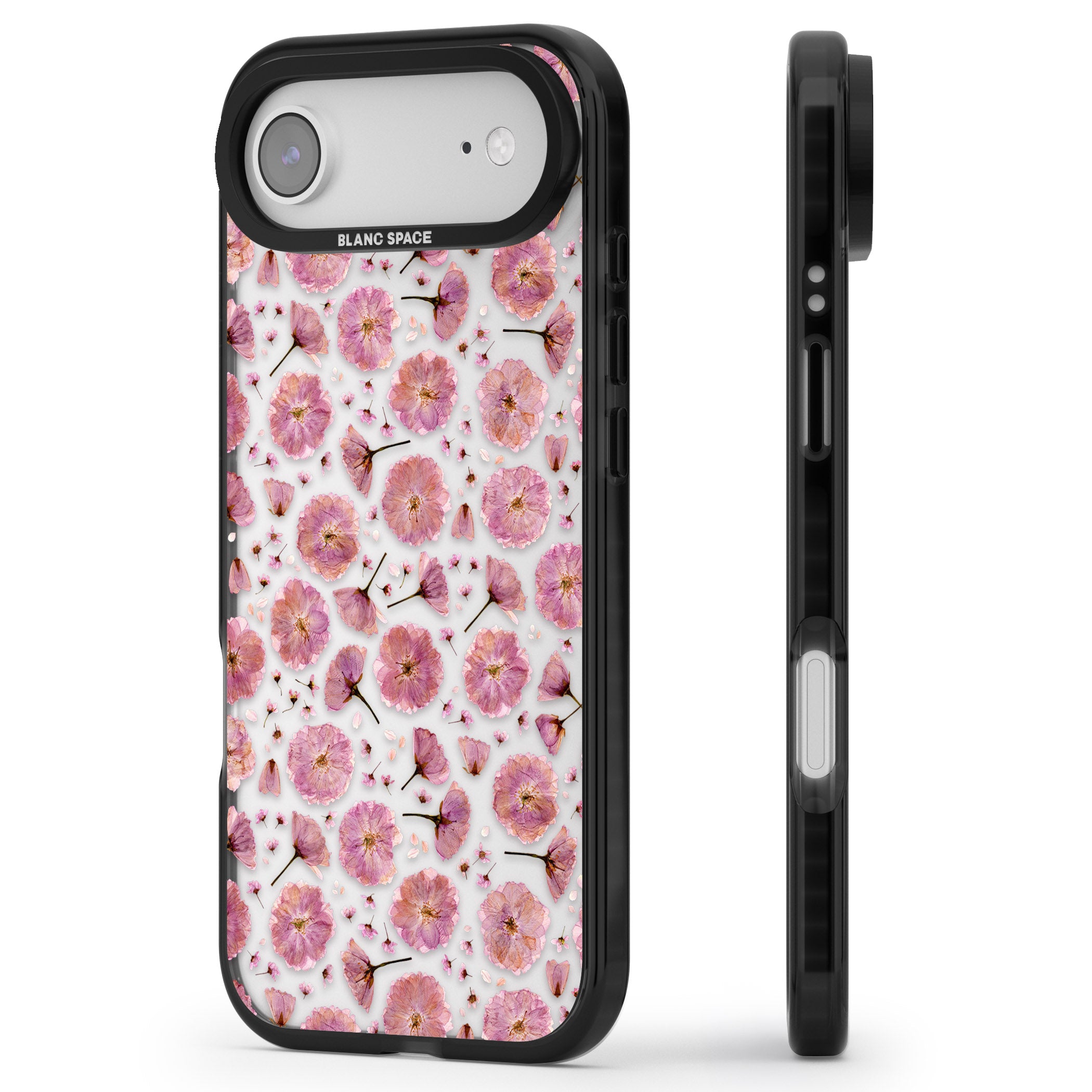 Pink Florals & Blossom iPhone 17 Air Impact Black Phone Case Side Profile