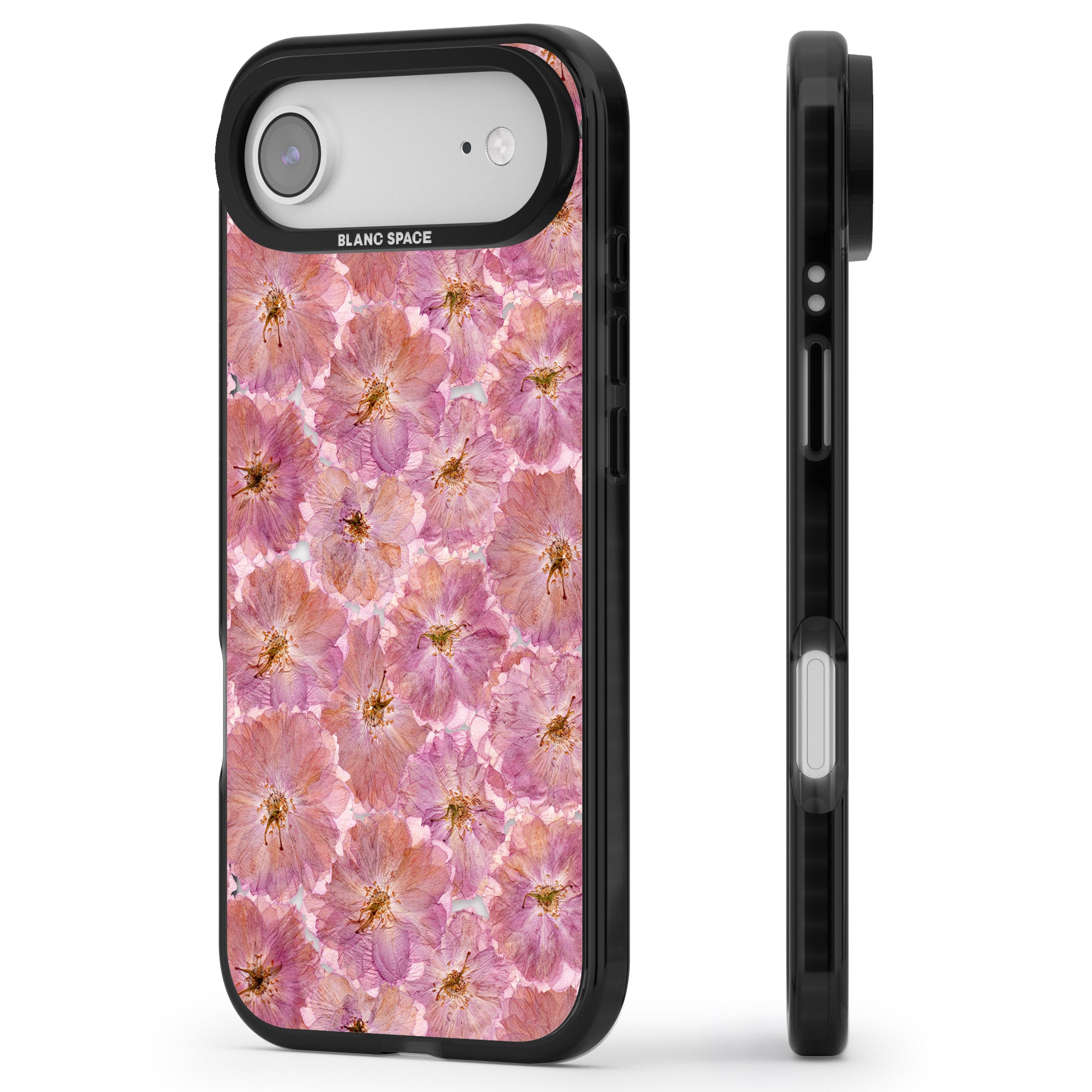 Large Pink Florals iPhone 17 Air Impact Black Phone Case Side Profile