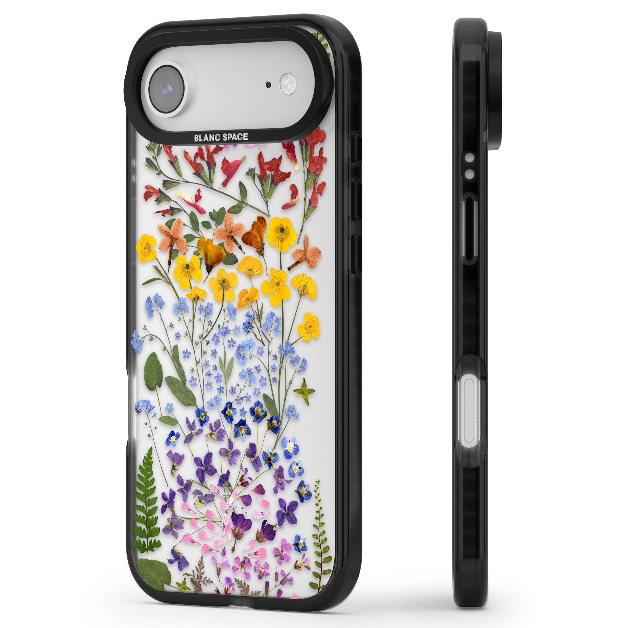 Pressed Wildflower Stripe iPhone 17 Air Impact Black Phone Case Side Profile