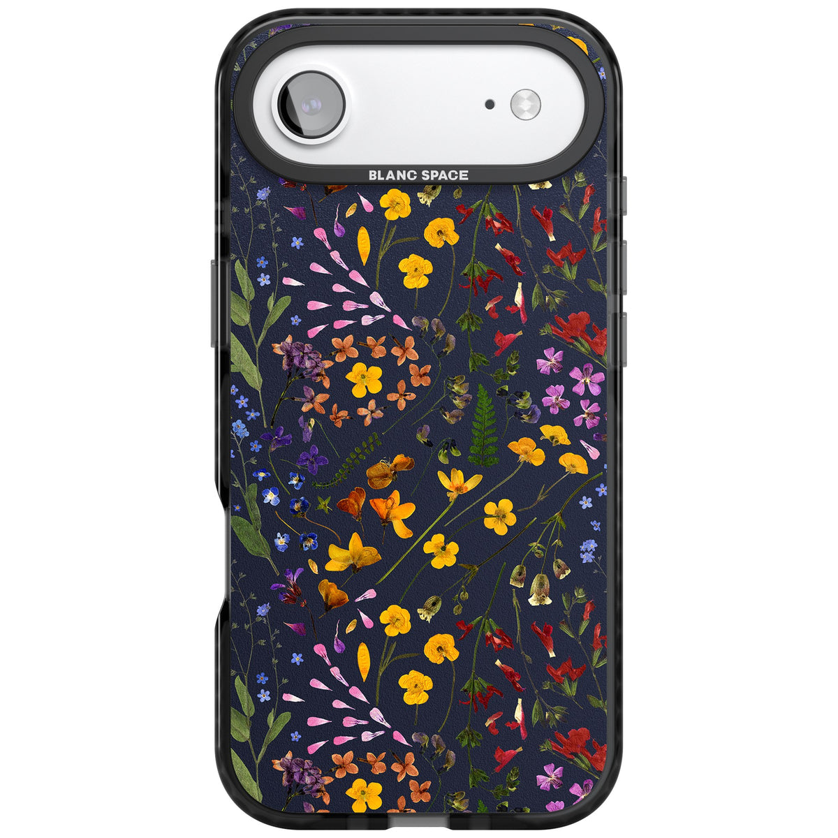 Wildflowers & Leaves In Navy iPhone Air Impact Black Phone Case front