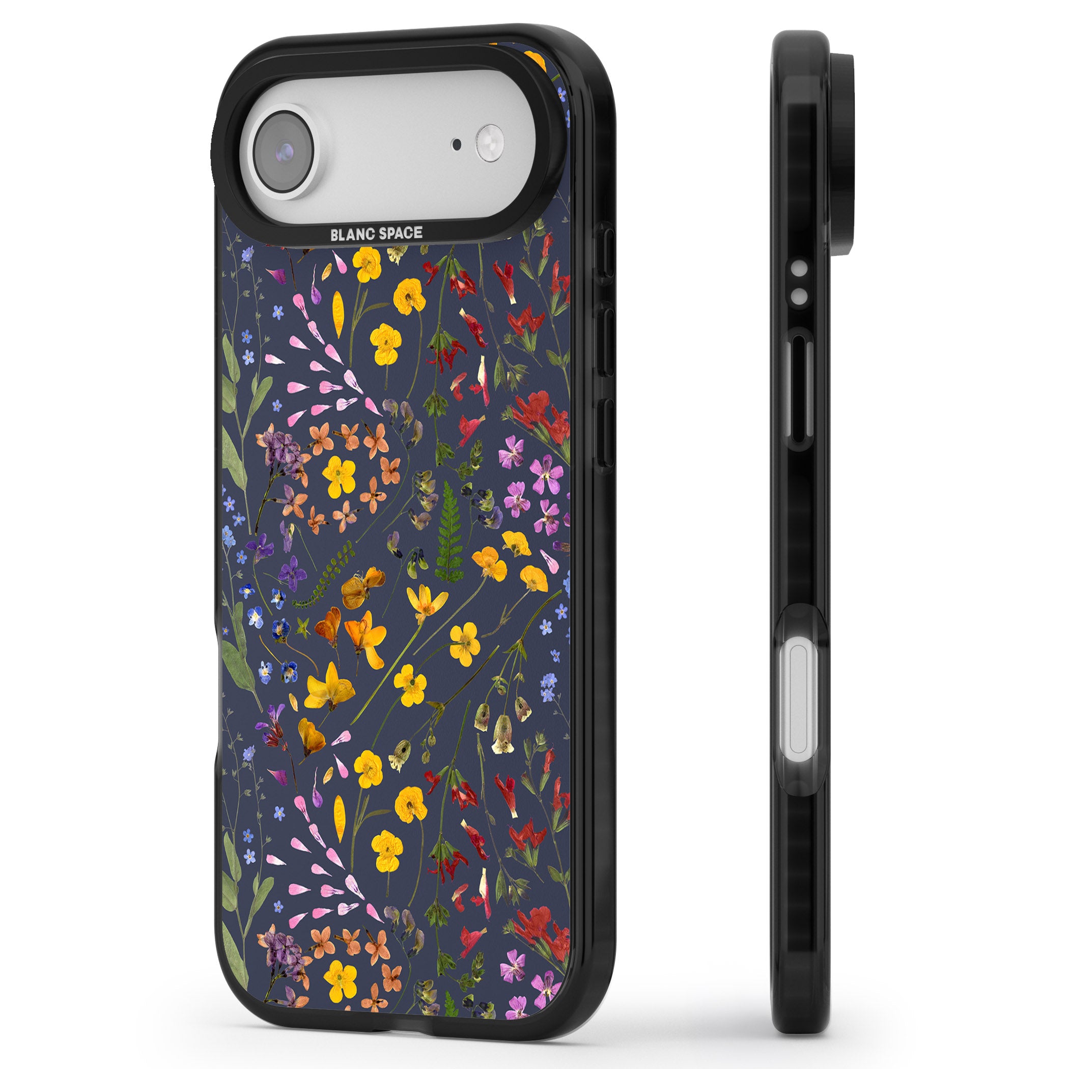 Wildflower Leaves Cluster Navy iPhone 17 Air Impact Black Phone Case Side Profile