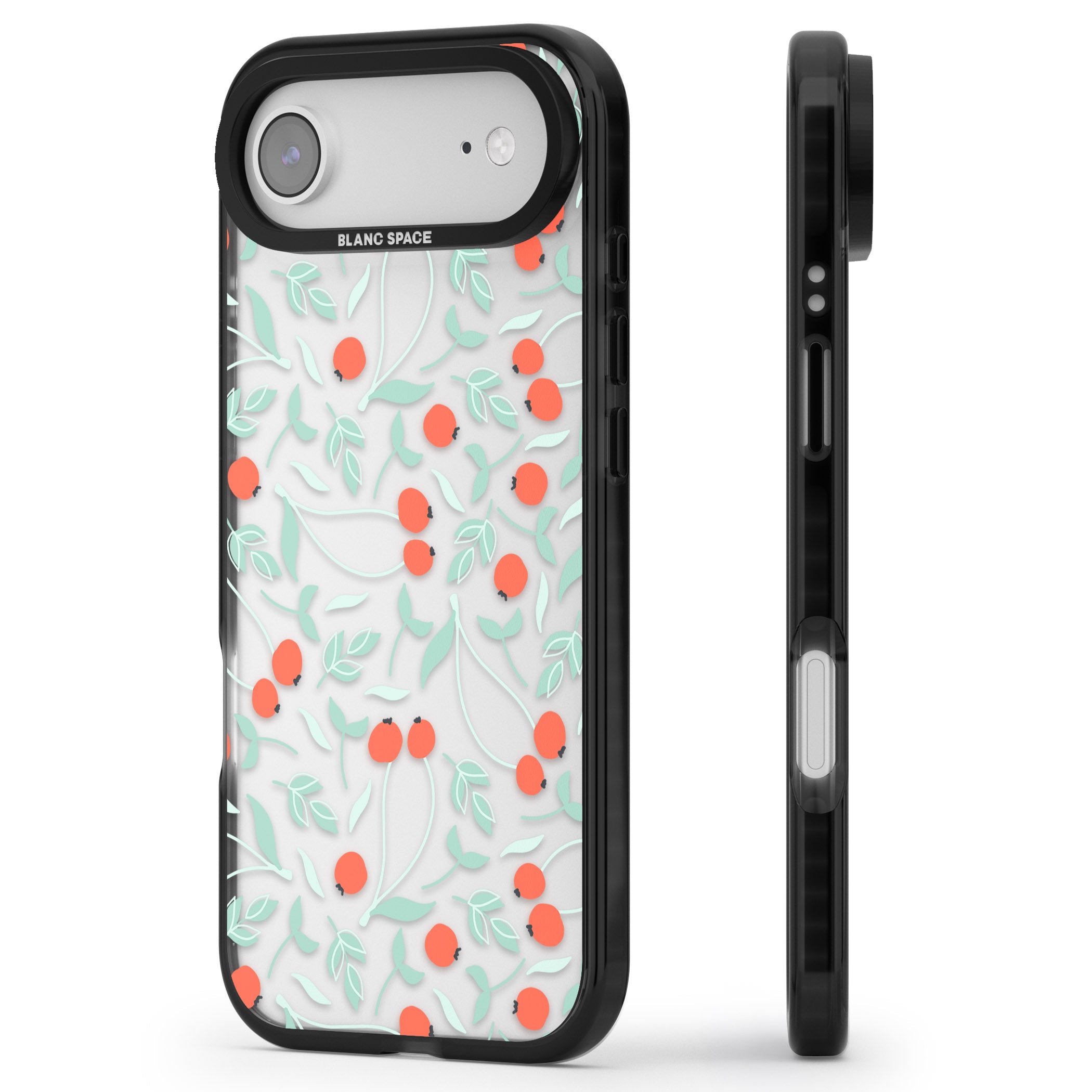 Red Berries Floral iPhone 17 Air Impact Black Phone Case Side Profile