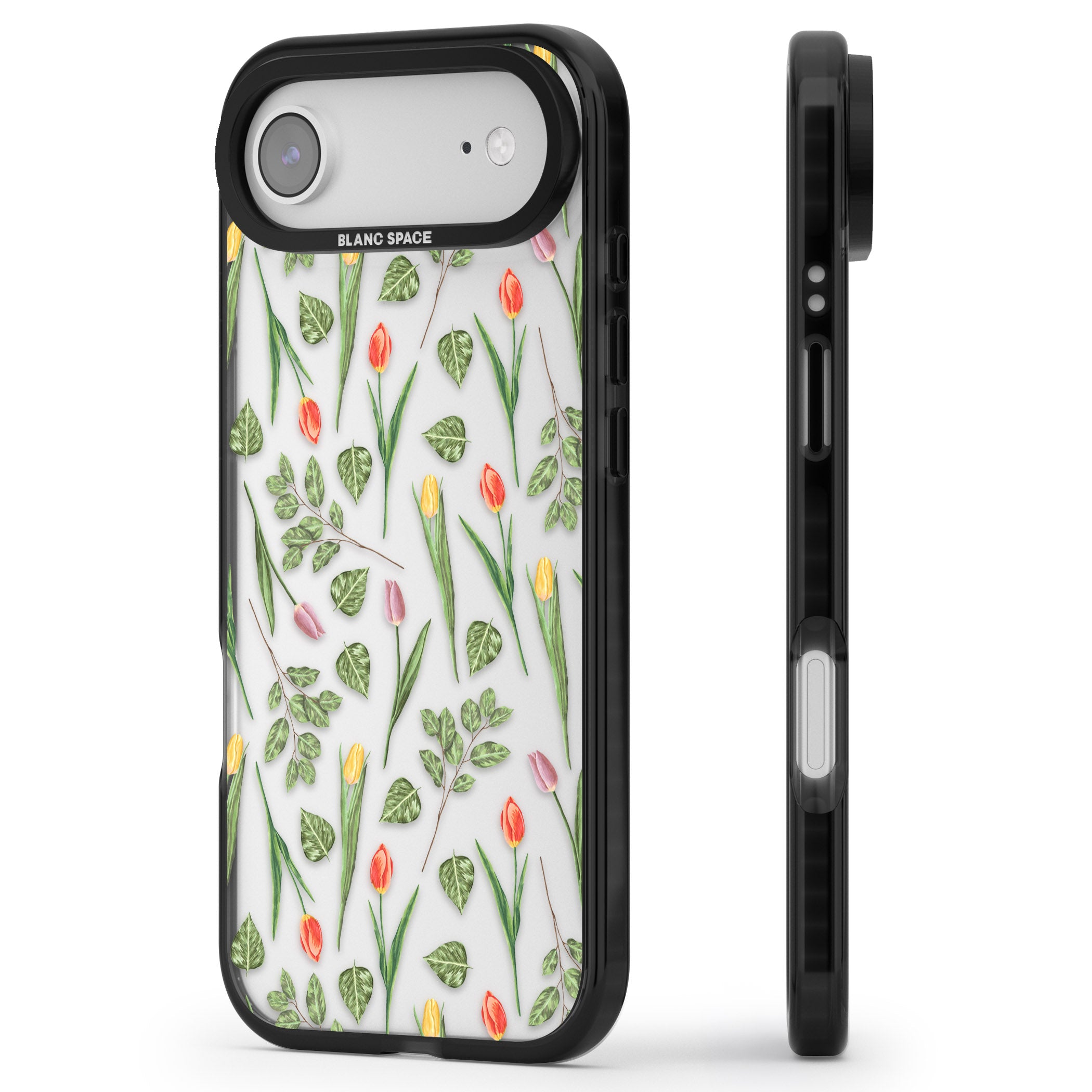 Spring Tulips Floral iPhone 17 Air Impact Black Phone Case Side Profile