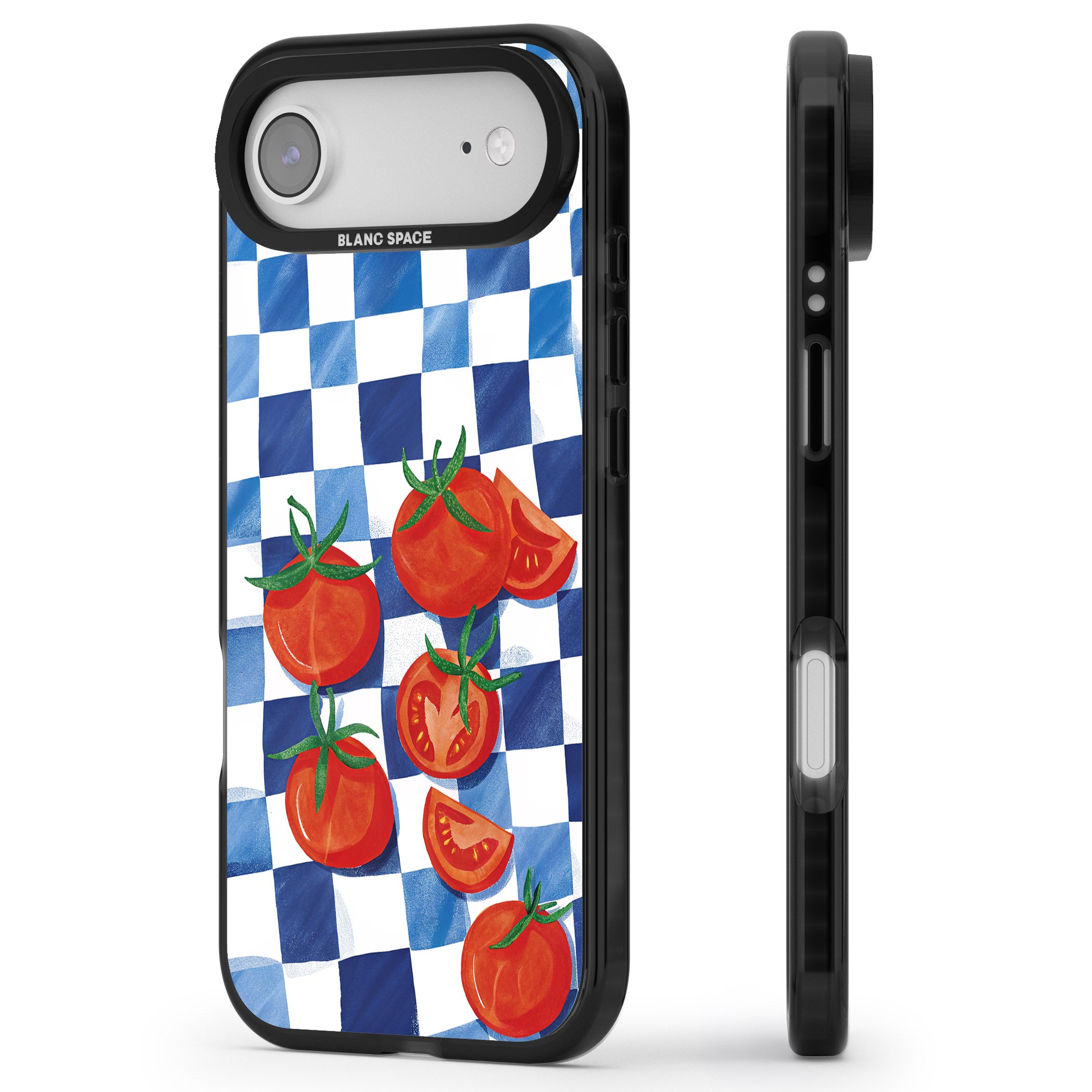 Blue Picnic Blanket & Tomatoes iPhone 17 Air Impact Black Phone Case Side Profile