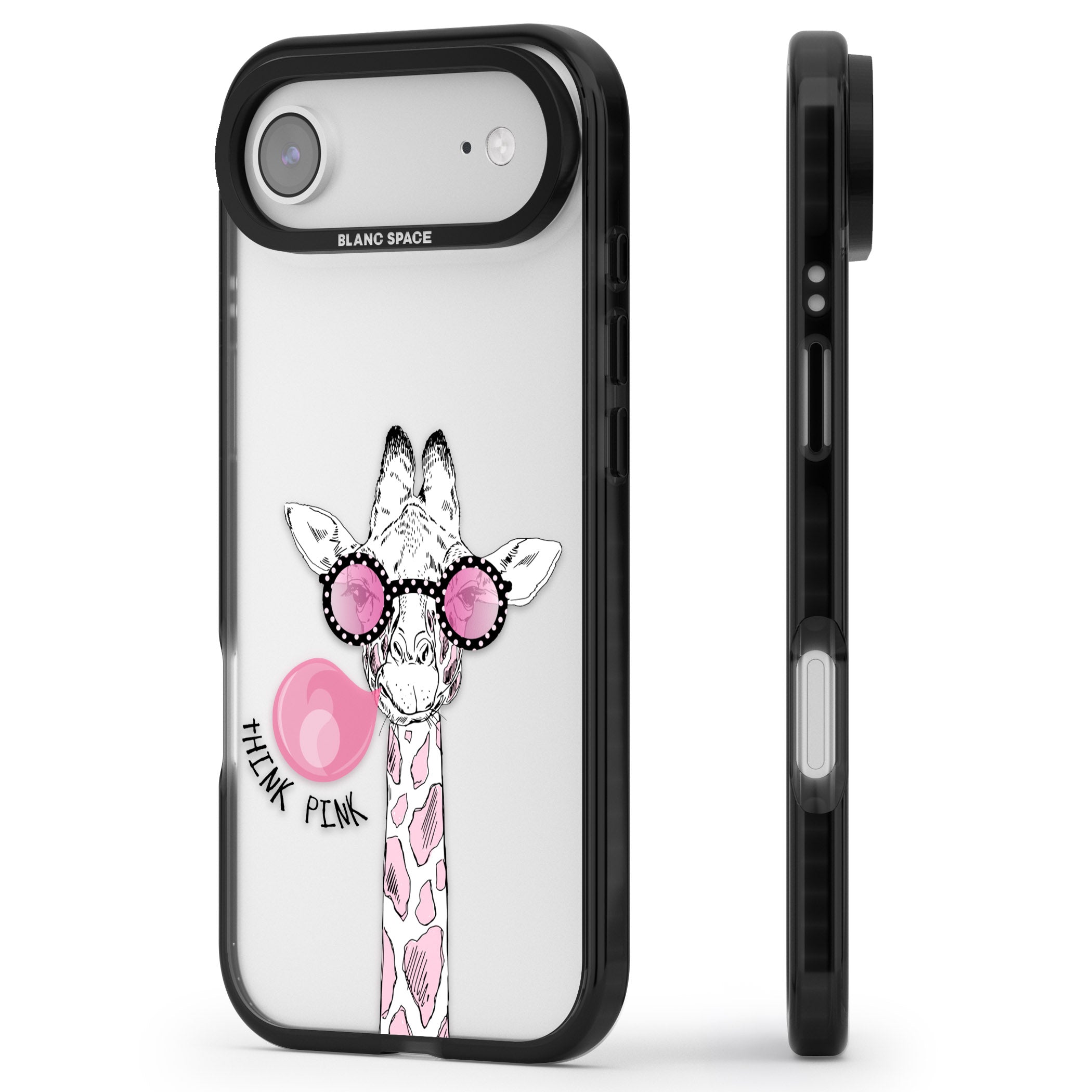Think Pink Giraffe iPhone 17 Air Impact Black Phone Case Side Profile