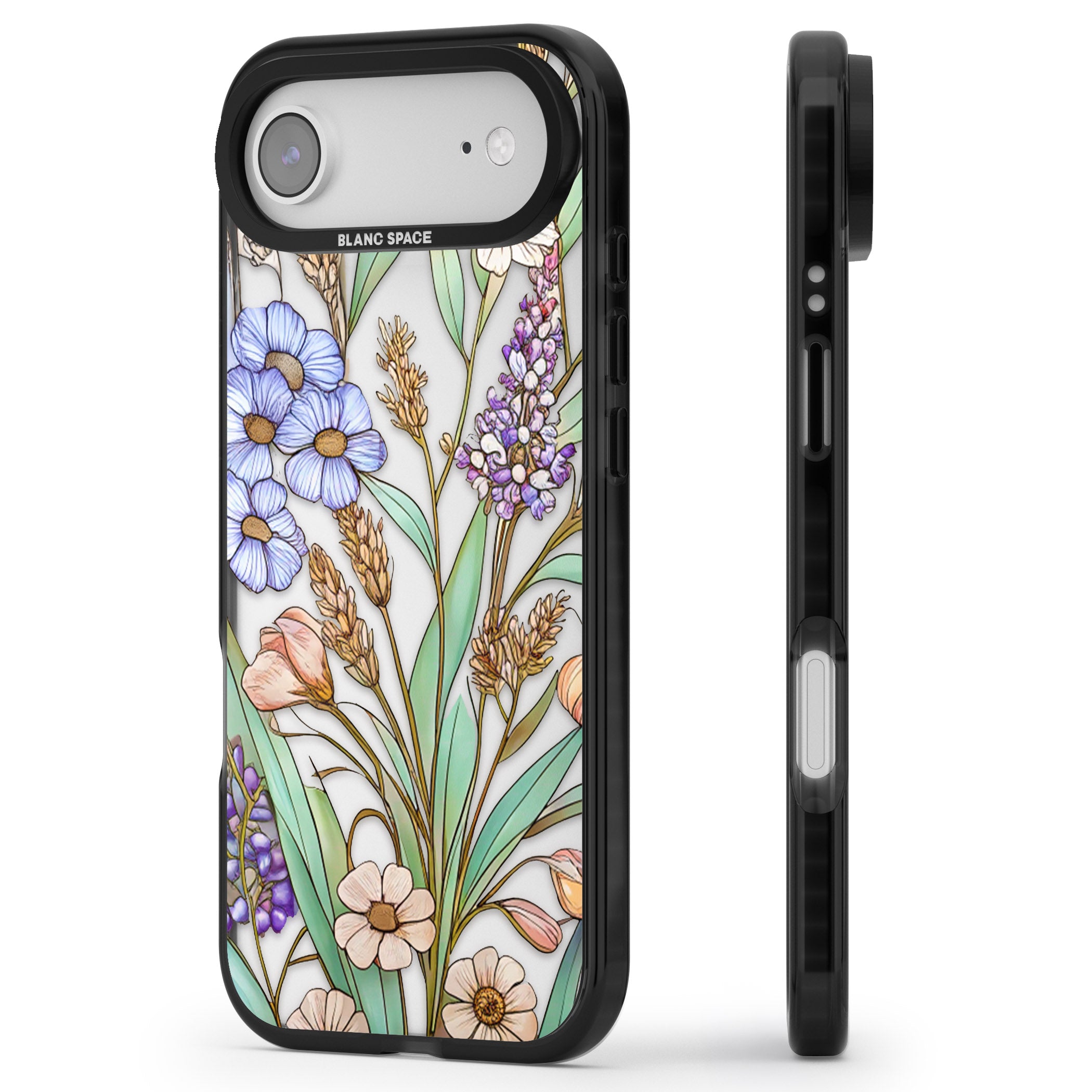 Glass Lavenders & Daisies iPhone 17 Air Impact Black Phone Case Side Profile