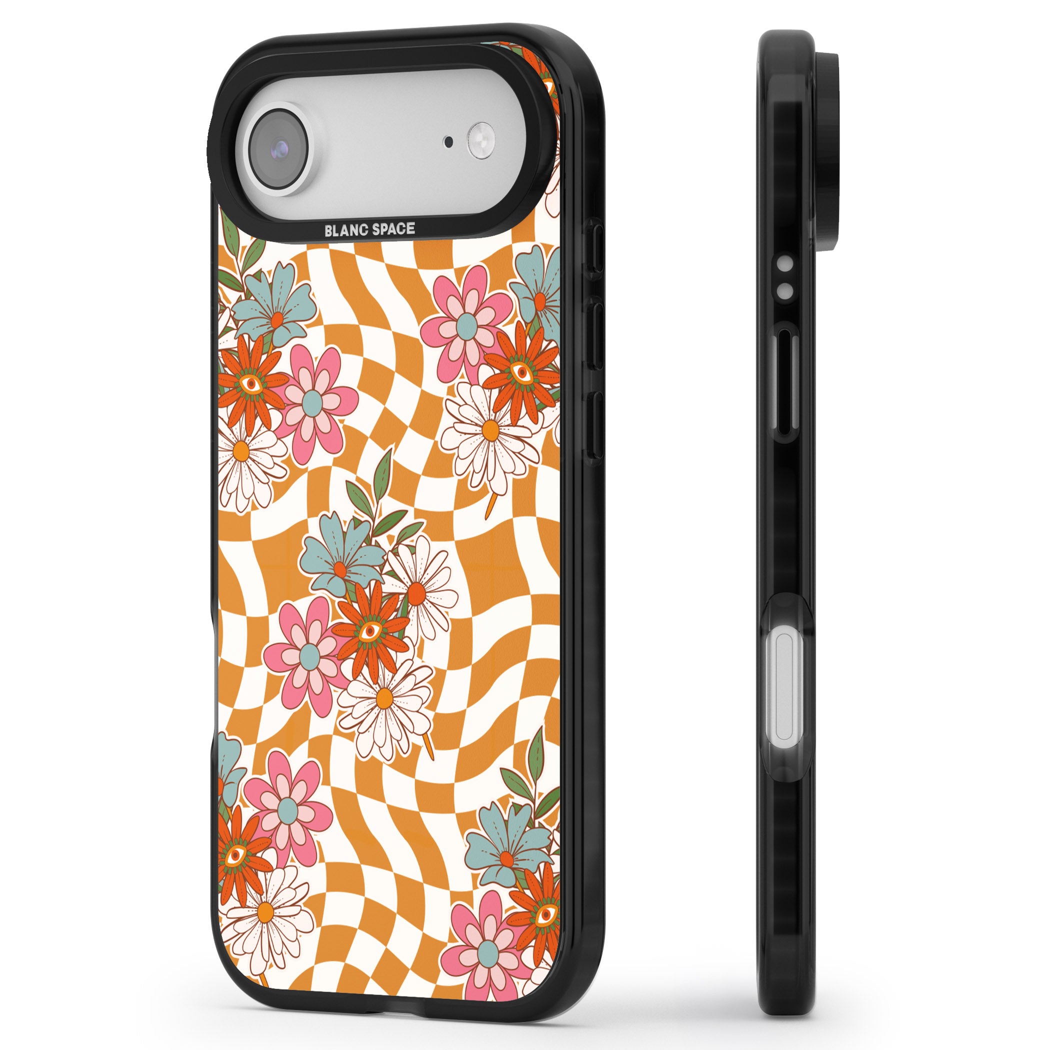 Wavy Checked Bloom iPhone 17 Air Impact Black Phone Case Side Profile