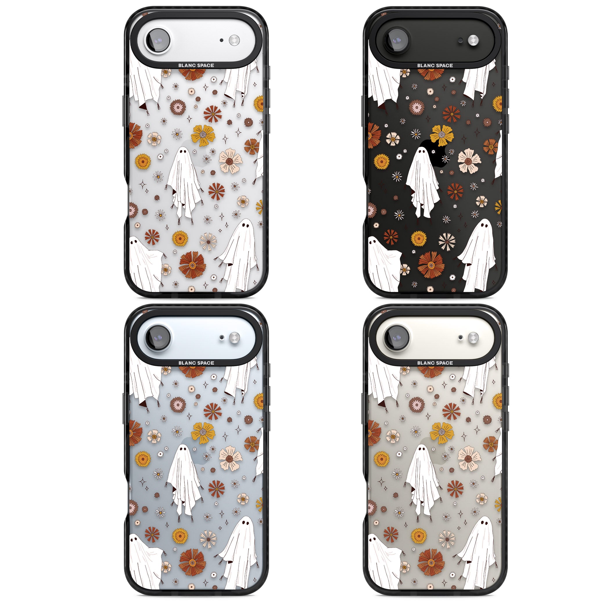 Halloween Ghosts And Flowers iPhone 17 Air Impact Black Phone Case APT Impact Protection