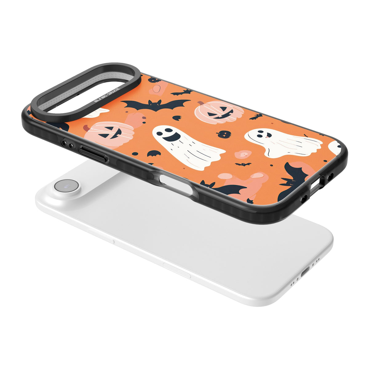 Orange Halloween Pattern iPhone Air Impact Black Phone Case angled