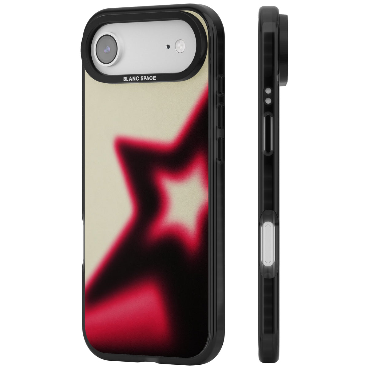 Rouge Y2K iPhone case featuring a blurred aura star in hot pink and black on a soft cream background iPhone Air / iPhone 17 Air Impact Black Phone Case side