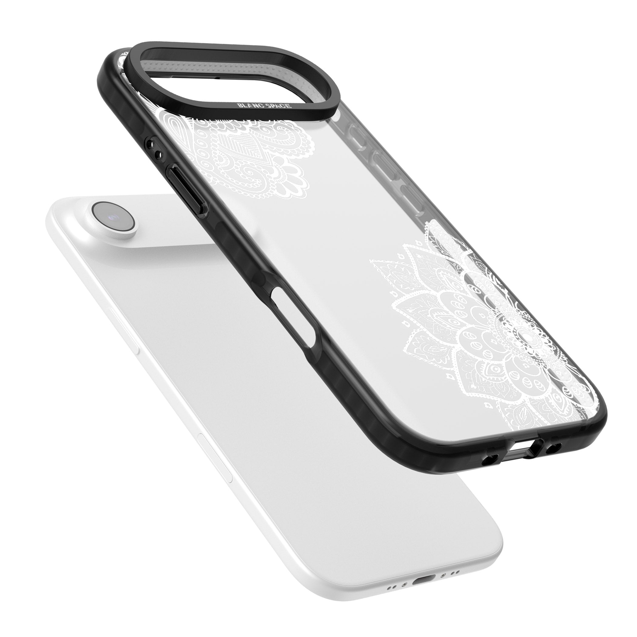 White Henna Florals iPhone 17 Air Impact Black Phone Case Colours