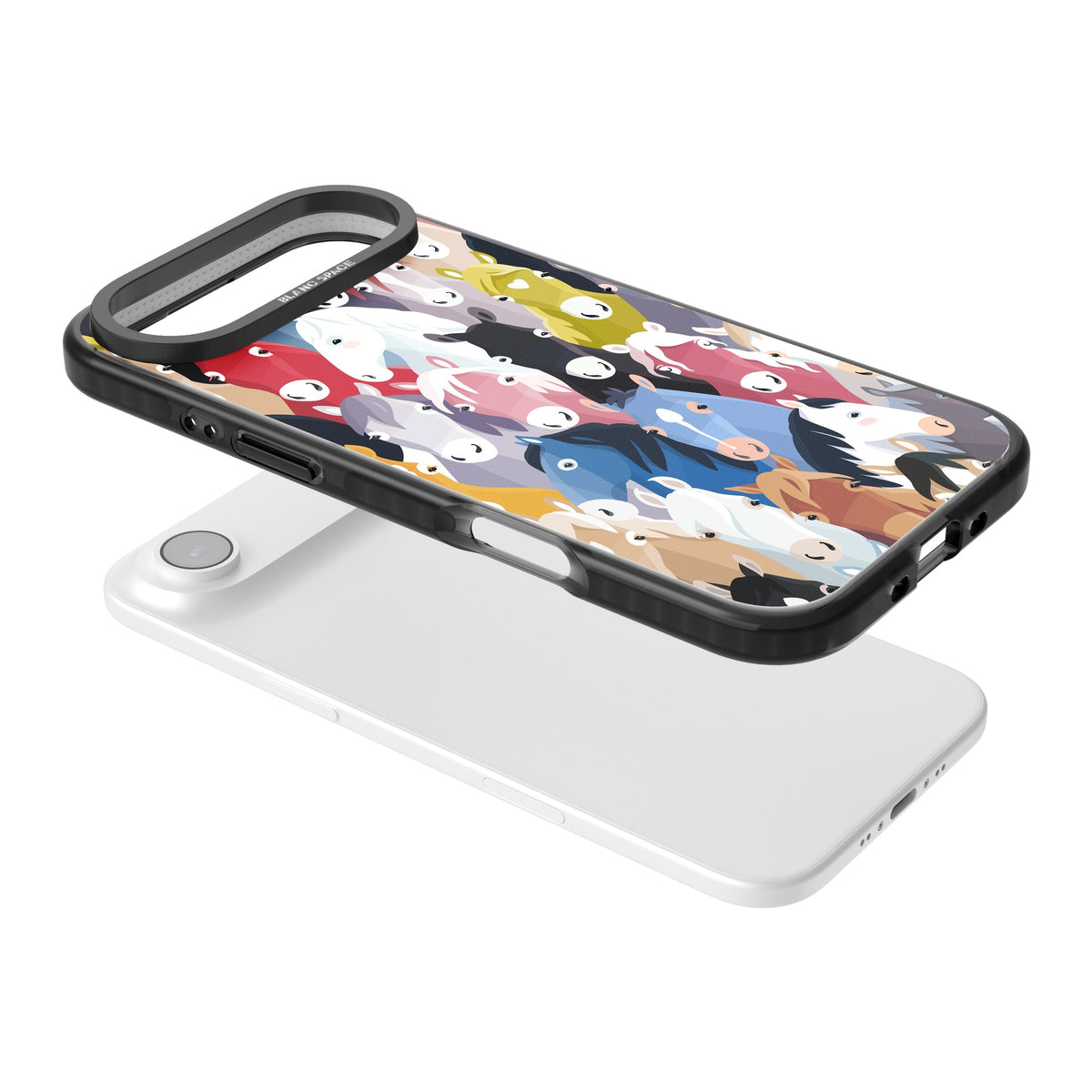 Colourful Horse Pattern iPhone Air Impact Black Phone Case angled