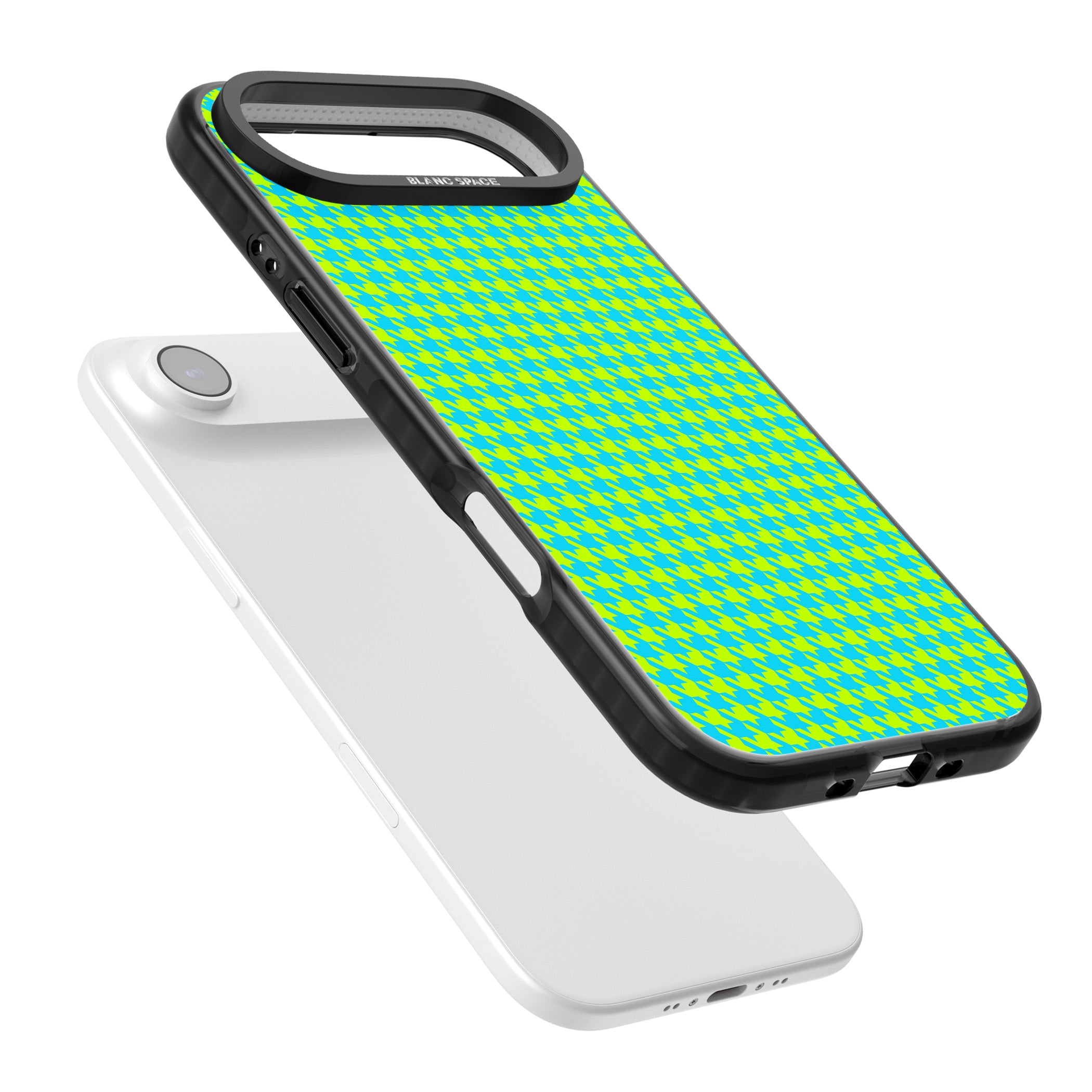 Neon Lime & Turquoise Houndstooth iPhone 17 Air Impact Black Phone Case Colours