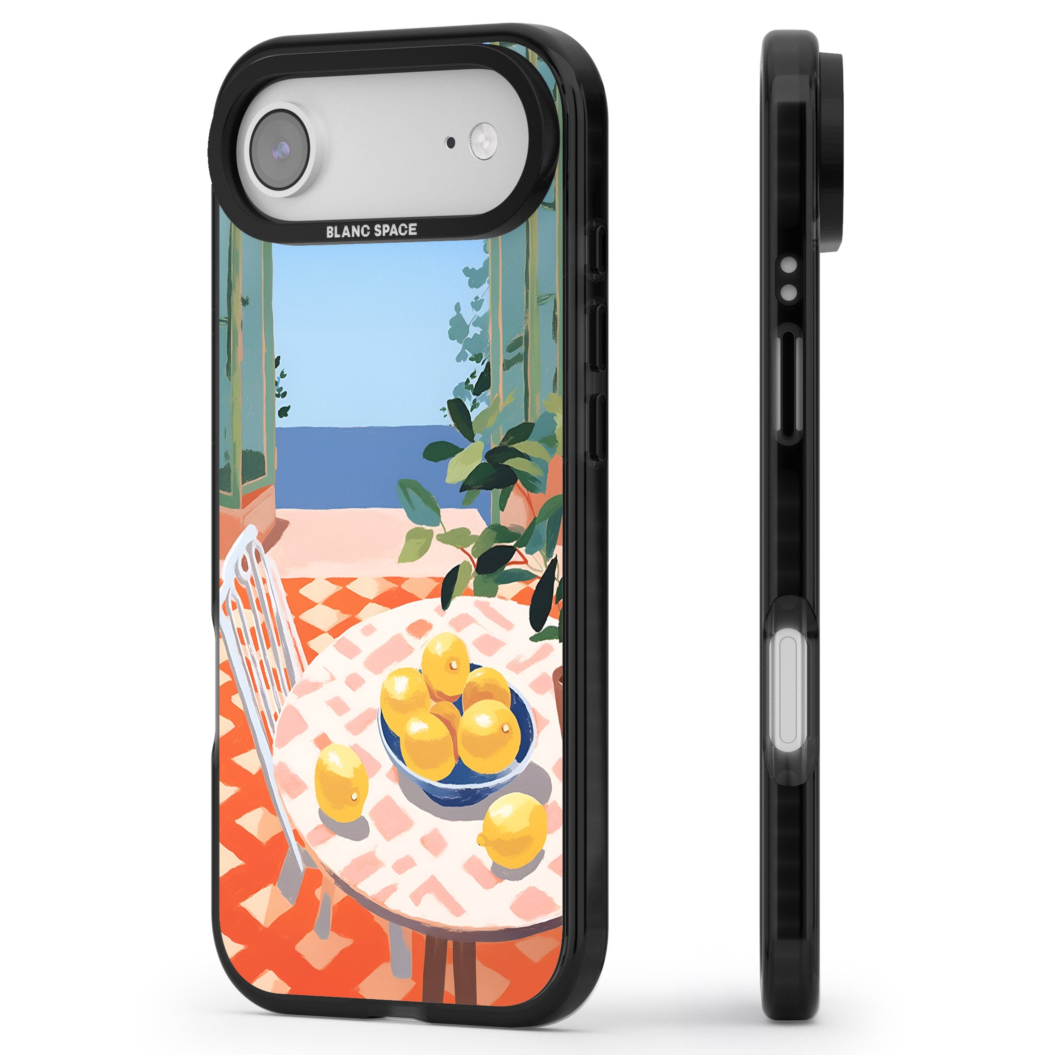 Seaside Lemons iPhone 17 Air Impact Black Phone Case Side Profile