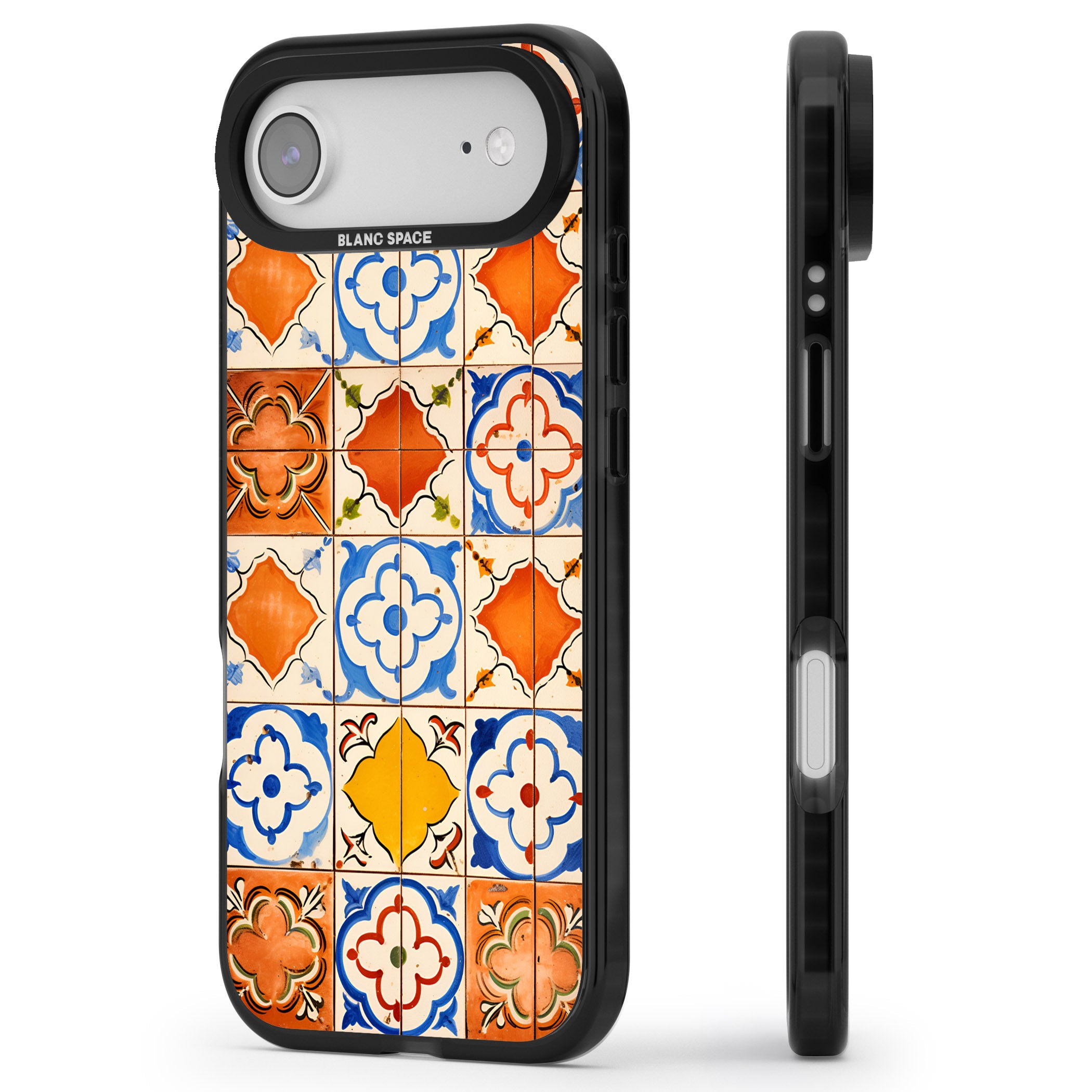 Spanish Mosaic Tiles iPhone 17 Air Impact Black Phone Case Side Profile