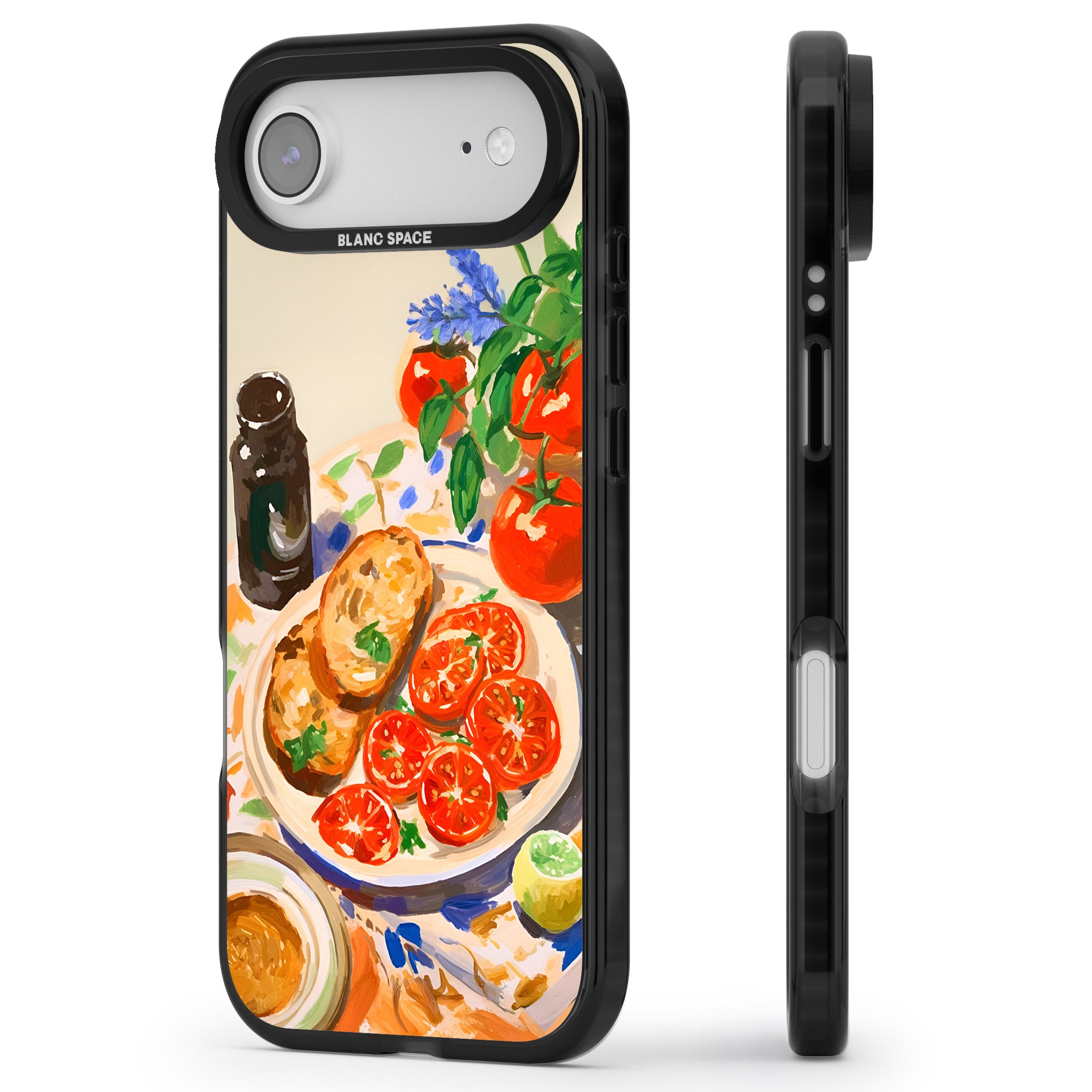 Bruschetta & Tomatoes iPhone 17 Air Impact Black Phone Case Side Profile