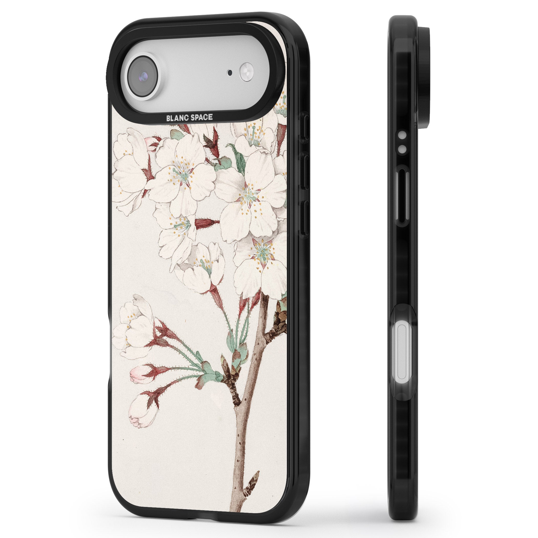 Vintage Japanese Illustrations Cherry Blossoms iPhone 17 Air Impact Black Phone Case Side Profile