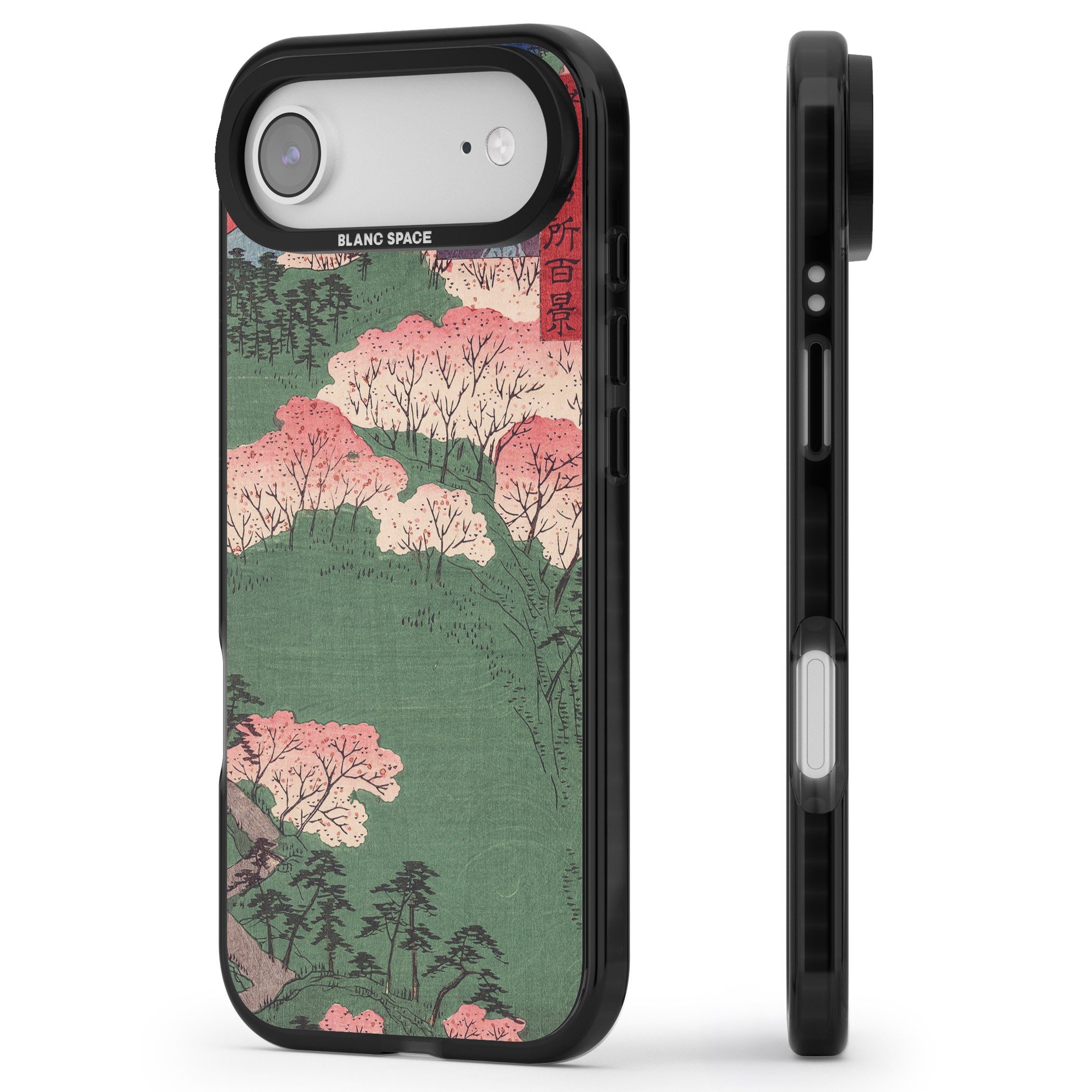 Japanese Illustration Cherry Blossom Forest iPhone 17 Air Impact Black Phone Case Side Profile