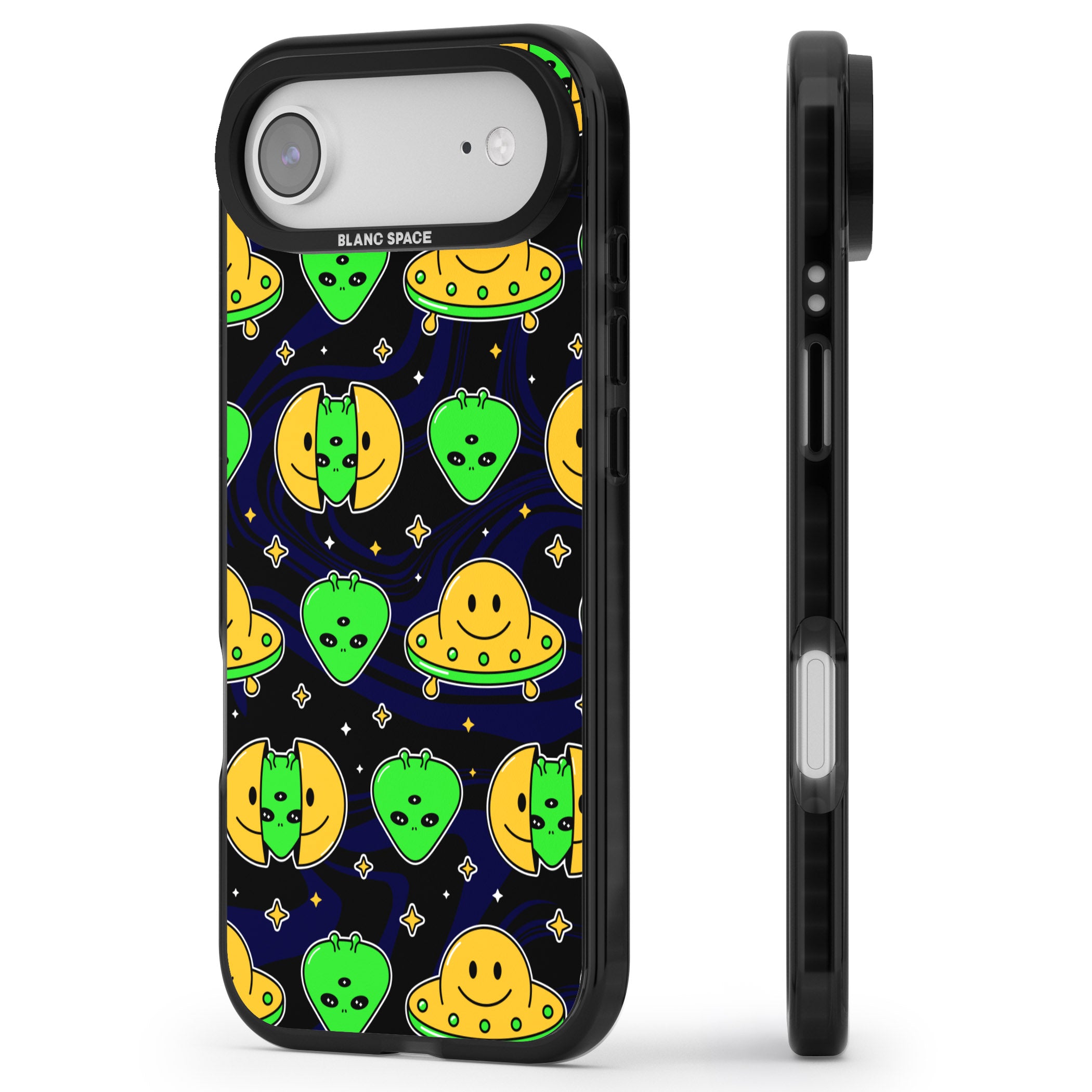 Alien Head Pattern iPhone 17 Air Impact Pro Black Phone Case Side Profile