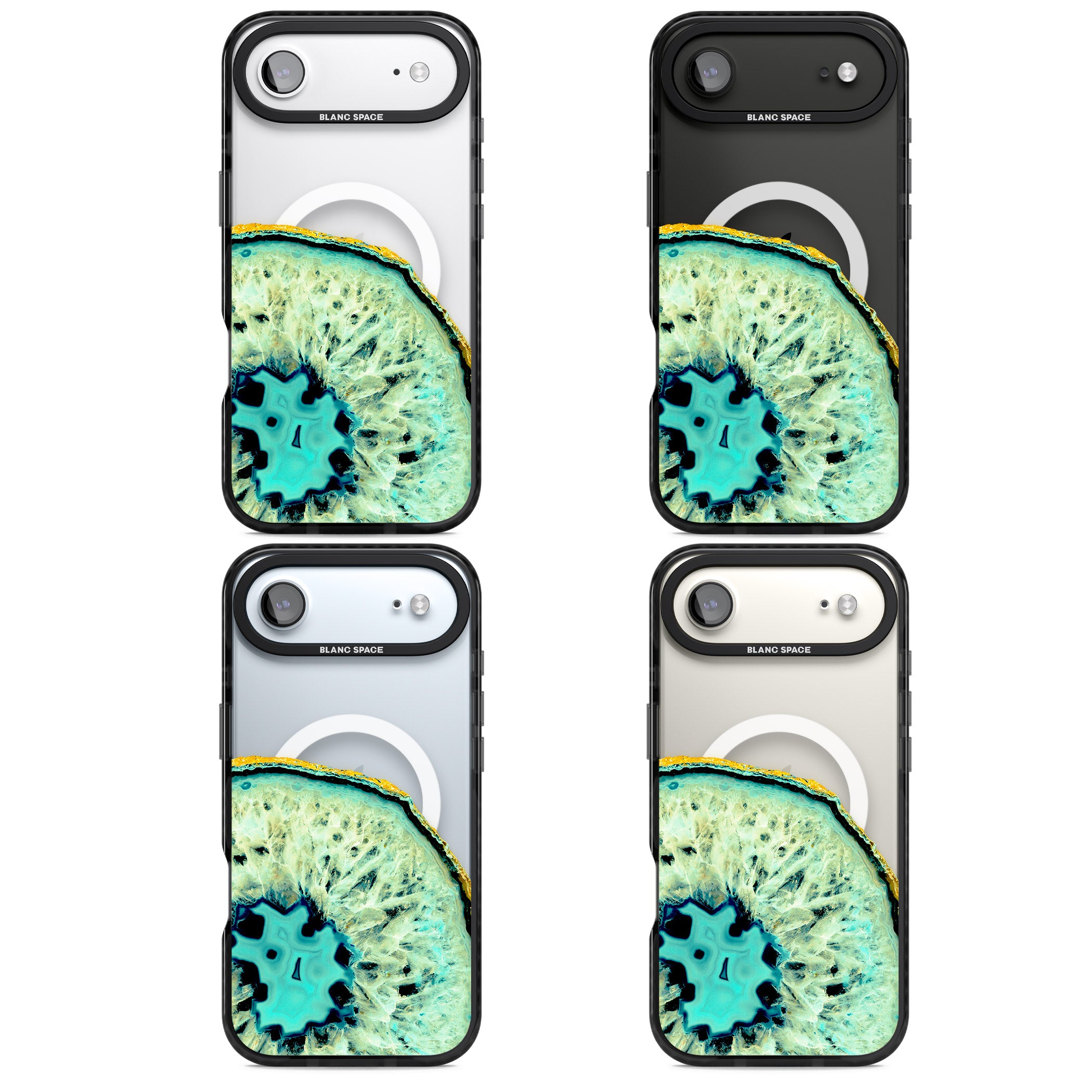 Turquoise Geode Crystal iPhone 17 Air Impact Pro Black Phone Case APT Impact Protection