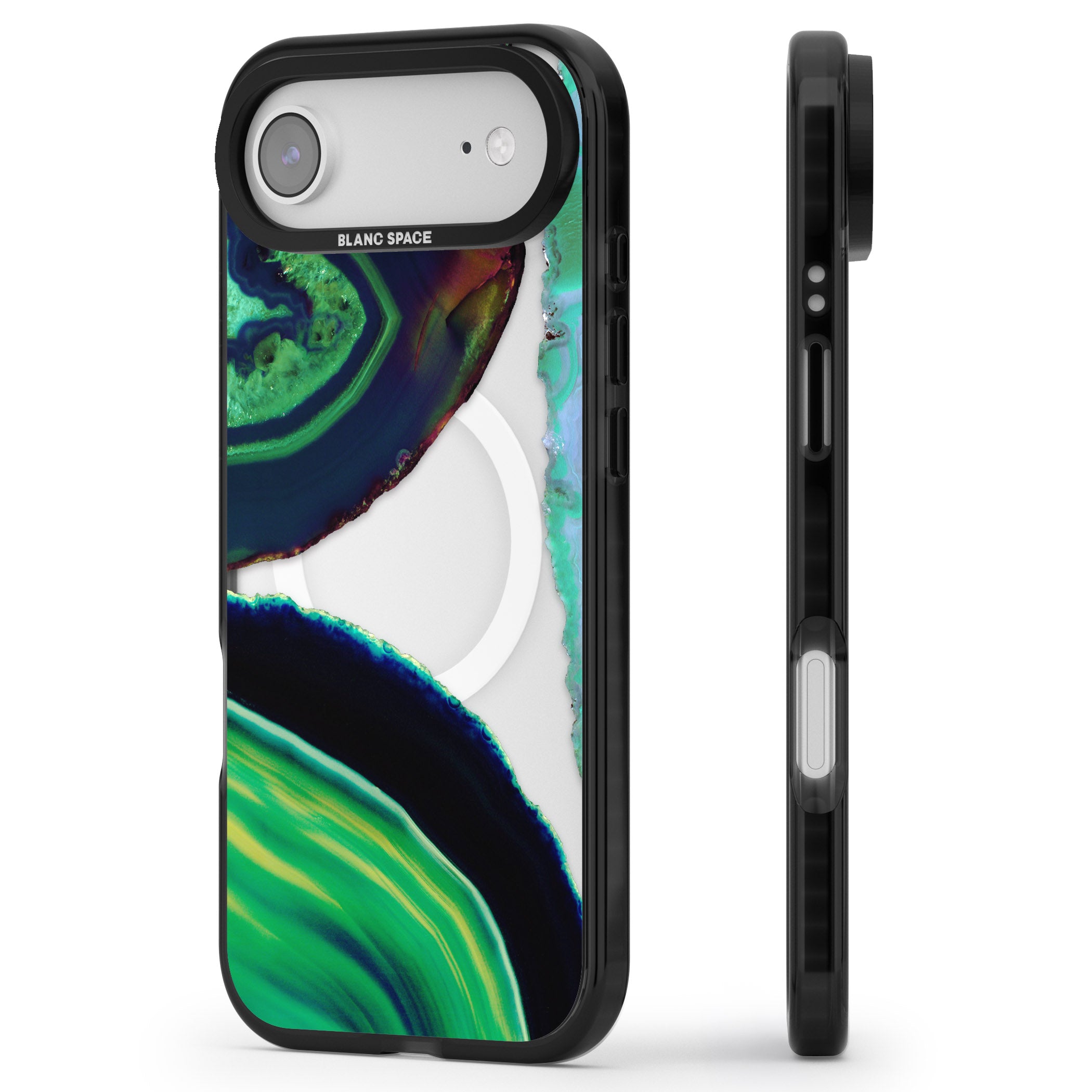 Green Geode Glow iPhone 17 Air Impact Pro Black Phone Case Side Profile